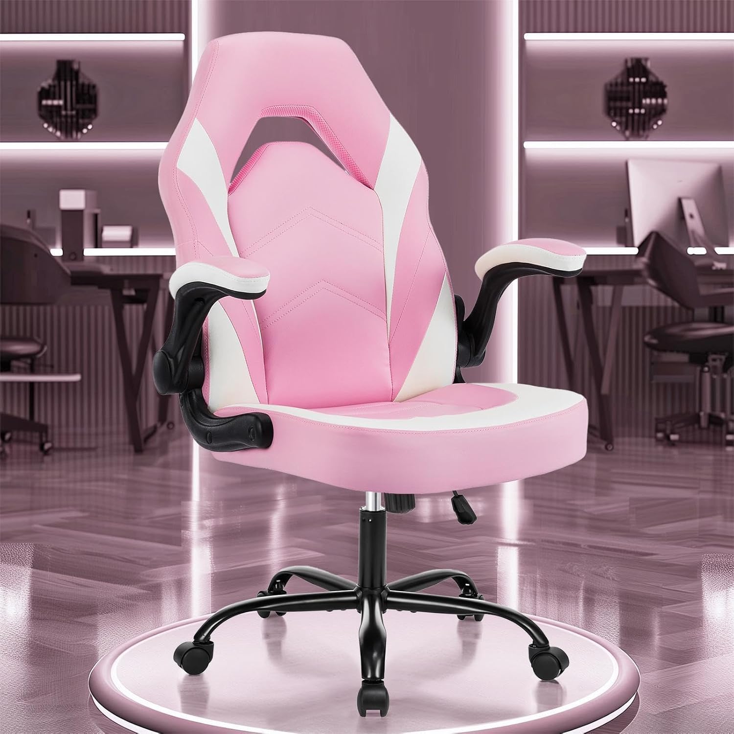 OLIXIS Computer Gaming Desk Chair - Big and Tall Ergonomic Lumbar Support with Flip-up Armrest and 360 Swivel Wheels, PU Leather