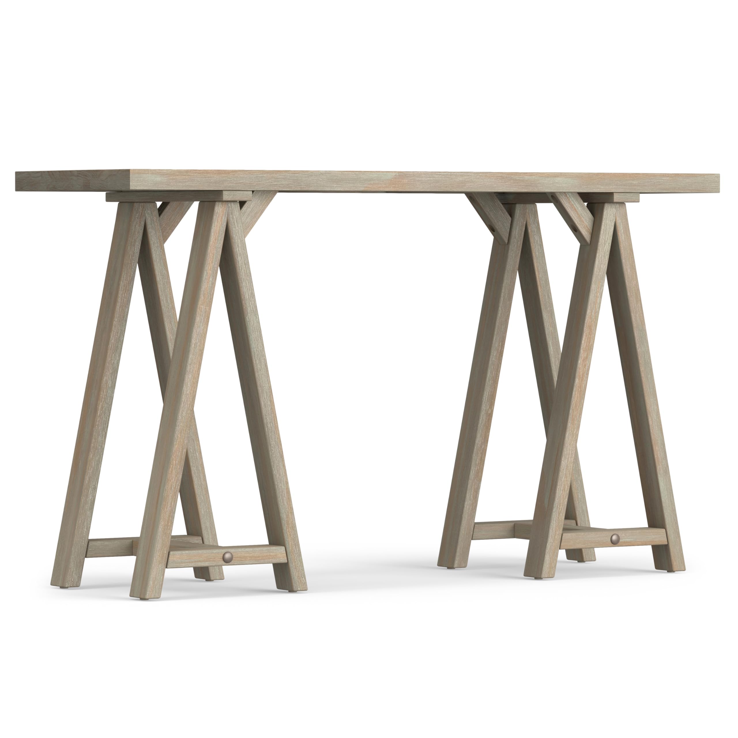 SIMPLIHOME Sawhorse SOLID WOOD 50 inch Wide Modern Industrial Console Sofa Table in Distressed Grey for the Living room Entryway