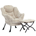 HollyHOME Fabric Lazy Chair with Foldable Ottoman, Accent Comfy Lounge Arm Chair and Folding Footrest Stool Set, Leisure Sofa Re