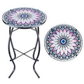 MUMTOP Side Patio Tables-Mosaic Outdoor Side Table - 14 Flower Glass Accent Round EndTable, Plant Stand Indoor Small CoffeeTable