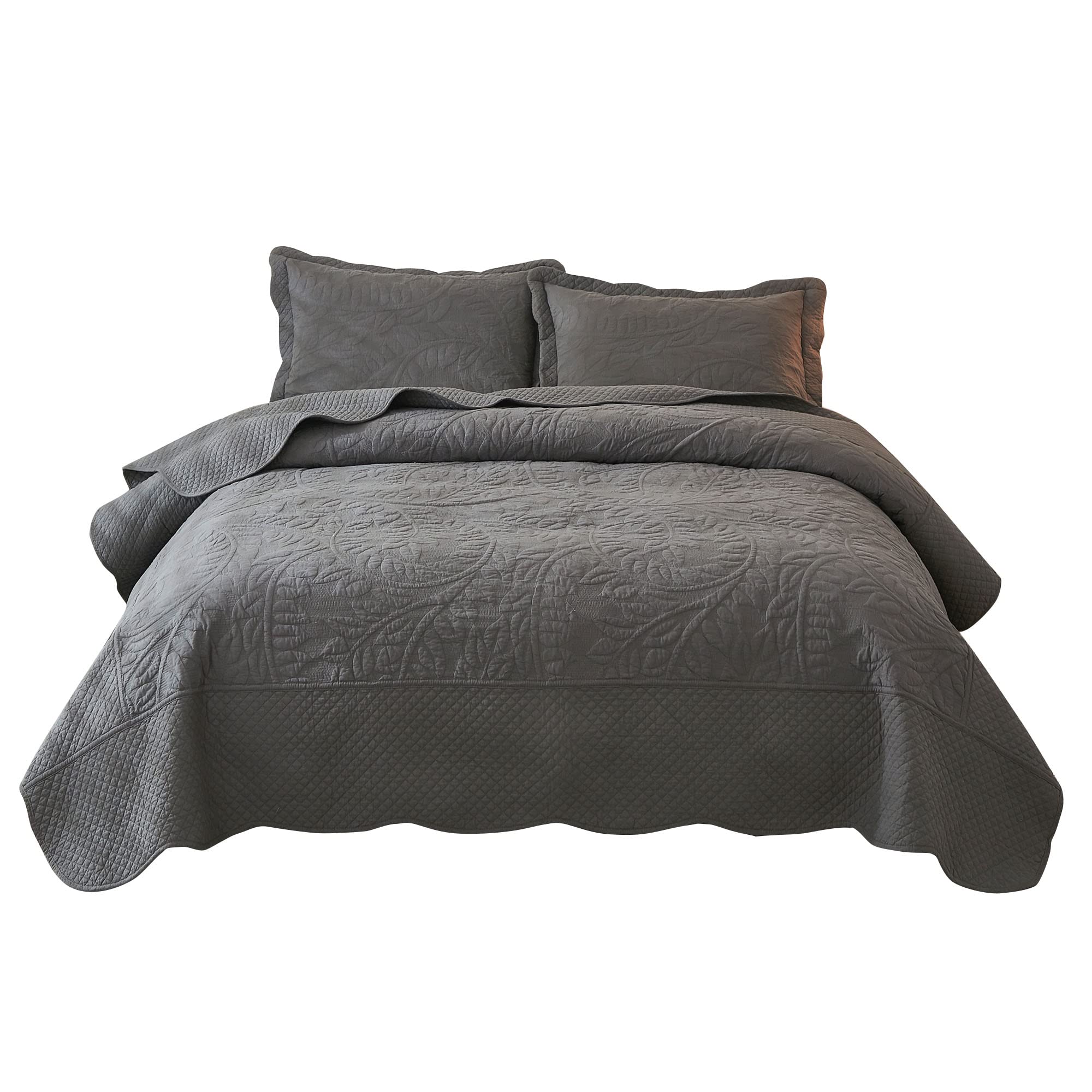 MarCielo 3-Piece 100% Cotton Oversized Bedspread Set Coverlet Set Lightweight Quilt Set Embroidery Farmhouse Bedding Set (Heathe