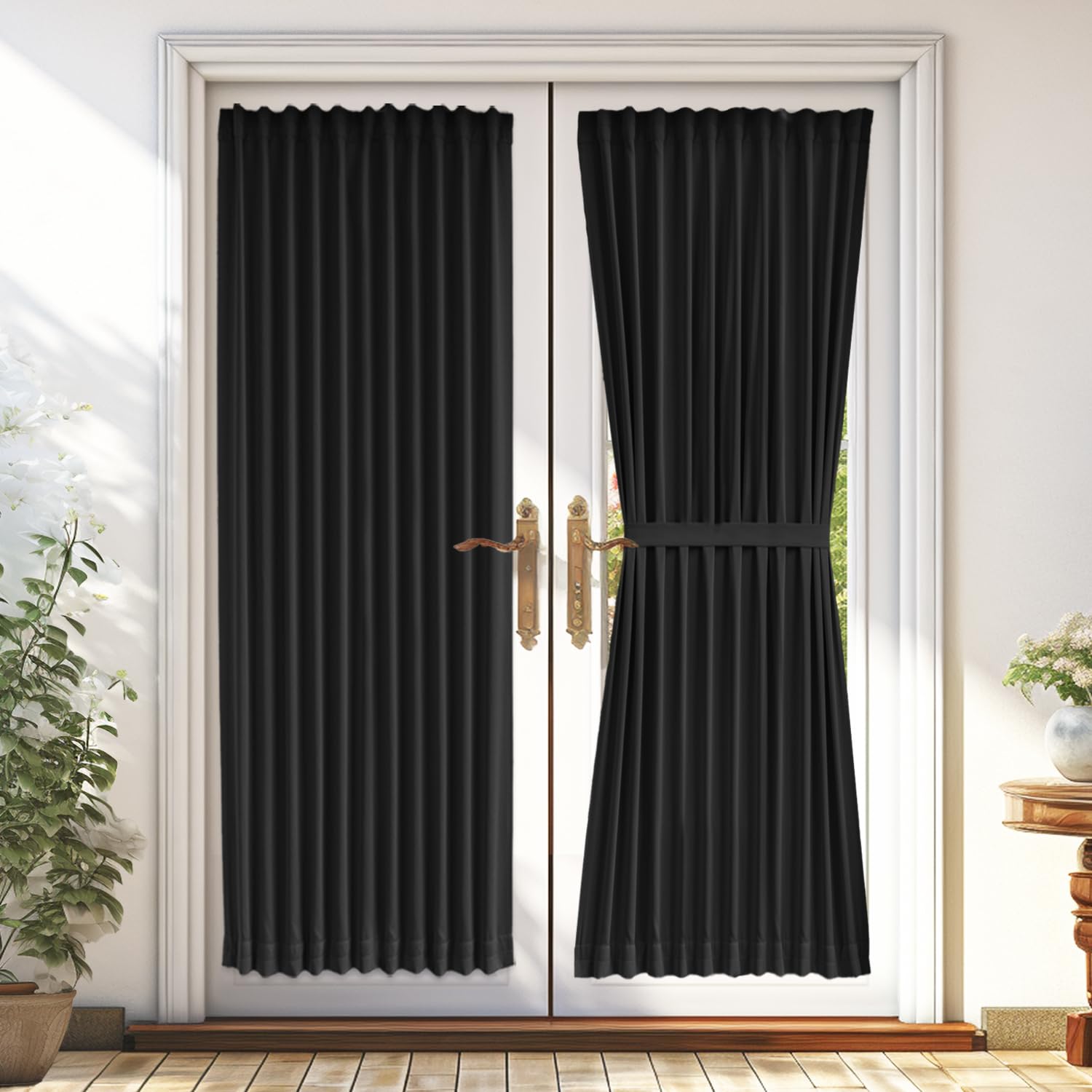 Vatge Black French Door Curtain - Rod Pocket Door Window Curtain for Glass Door, Front Door, Sliding Door, and Classroom Door, 1