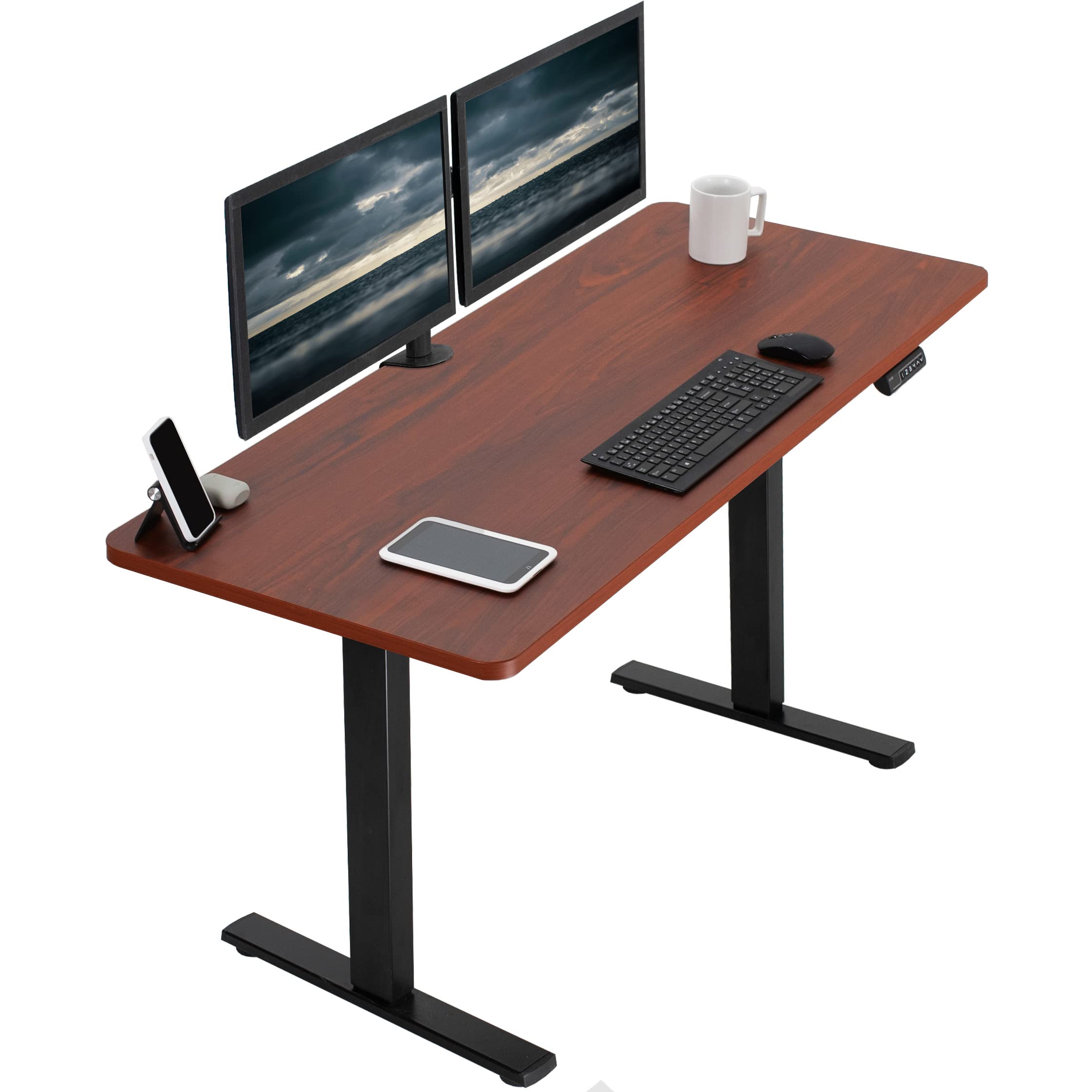 VIVO Electric 60 x 24 in Standing Desk, Memory Height Adjustment, 1B Series, One-Piece Dark Walnut Top, Black Frame, DESK-KIT-1B