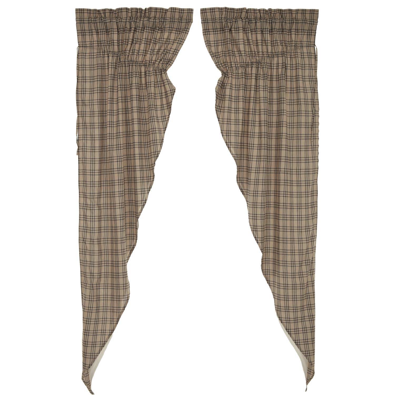 VHC Brands Sawyer Mill Plaid Cotton Farmhouse Bedroom Curtains Rod Pocket Drawstring Ties Prairie Panel Pair 84 Inches Long, Cha
