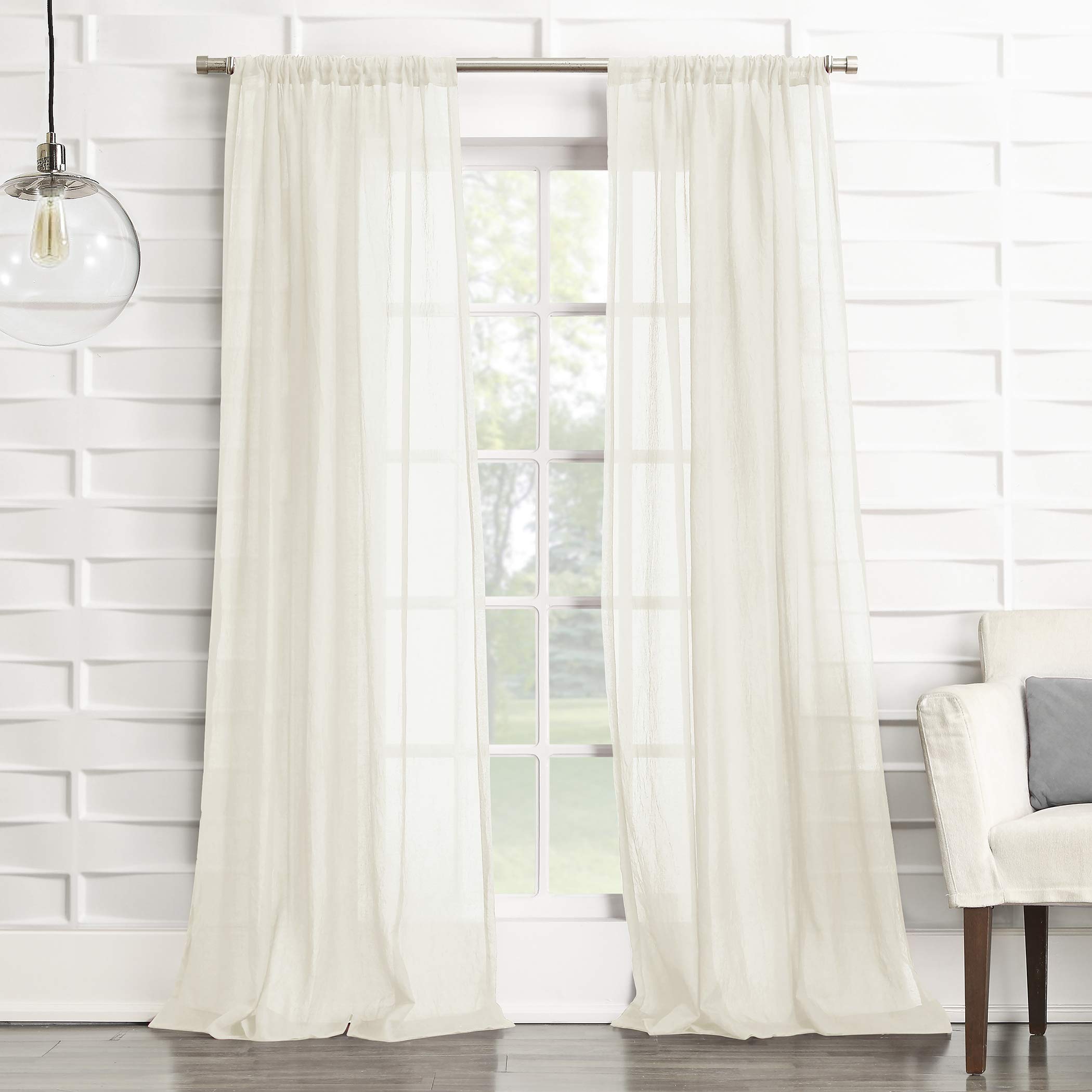 No. 918 Tayla Crushed Texture Semi-Sheer Rod Pocket Curtain Panel, 50 x 63, Cream Off-White