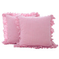 K MASANIJI 2 Pack Pink Plaid Ruffle Euro Pillow Shams 26x26 inches, Washed Cotton Pink and White Checkered Farmhouse Shabby and 