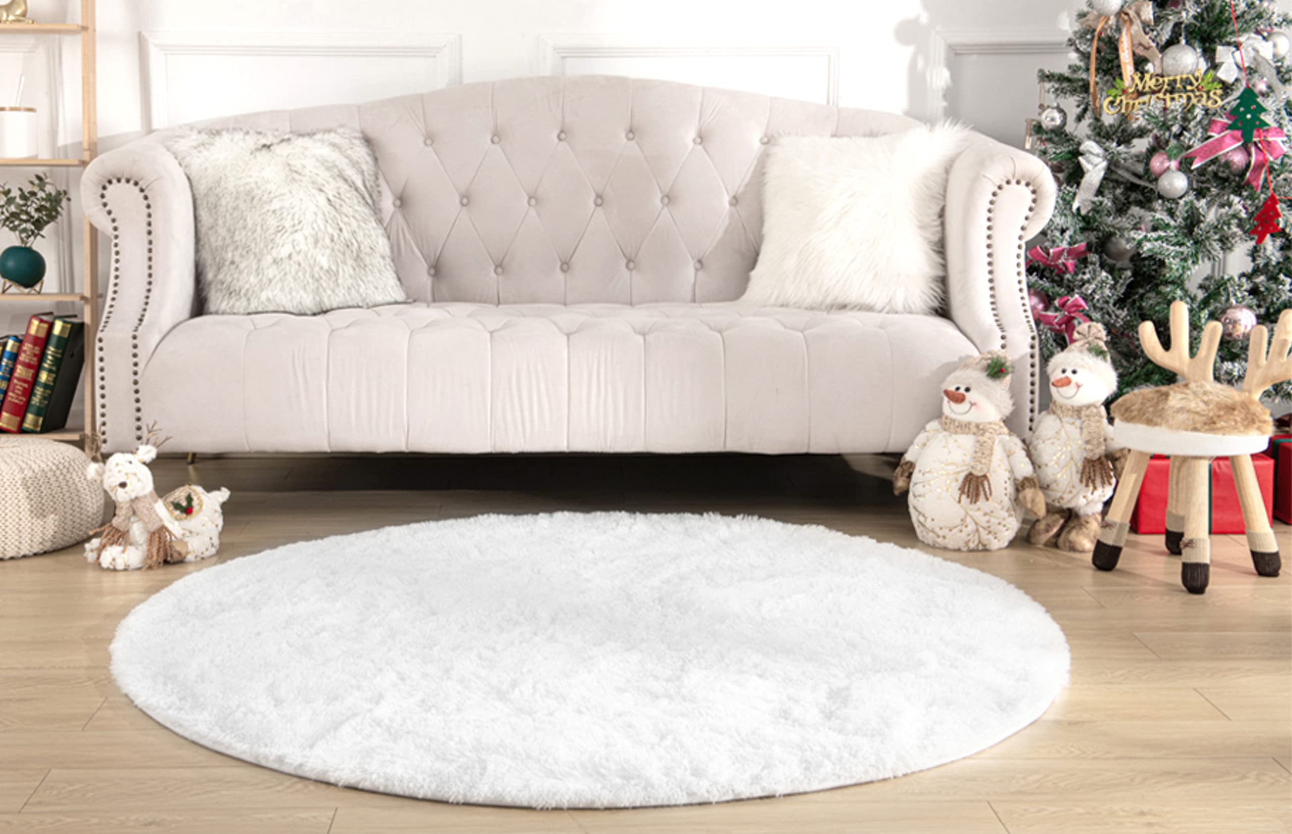 KIXINWA White Round Rug, 5X5 Feet Fluffy Circle Area Rug for Kids Room Bedroom Living Room Home Decor, Super Soft Cute Non Slip 