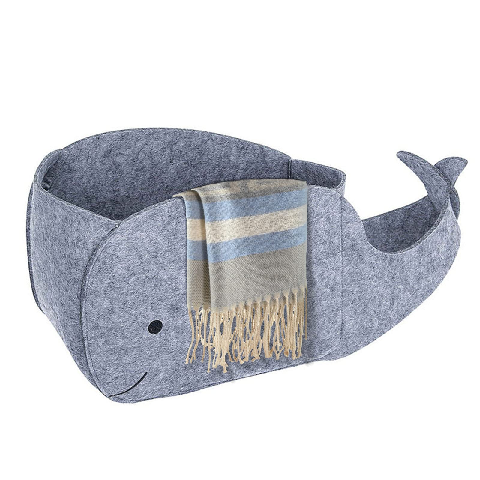 Aynaxcol Storage Basket Felt Storage Bin Whale Shaped Collapsible & Convenient Box Organizer with Carry Handles for Home Bedroom