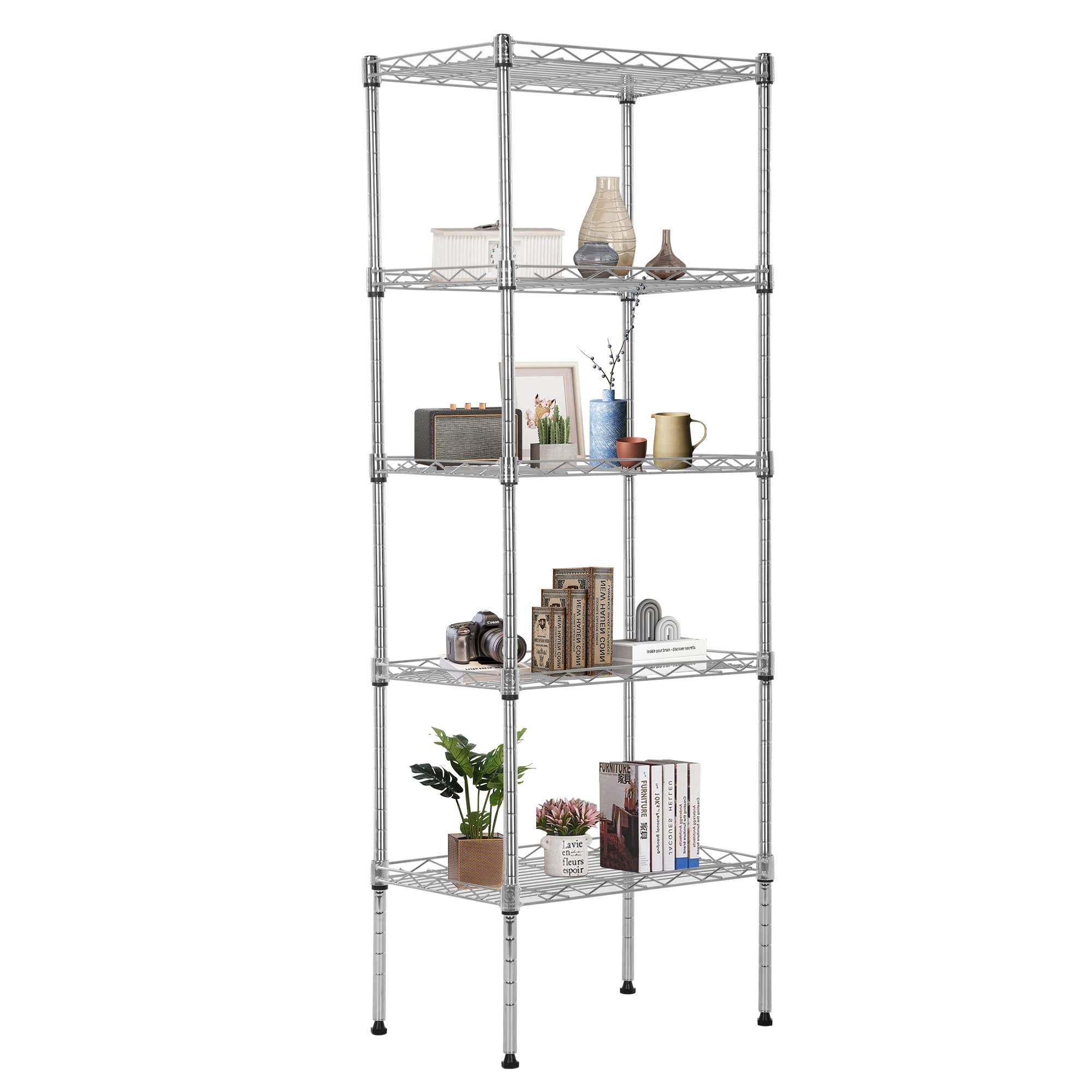 FDW 5 Tier Wire Shelving Adjustable Metal Shelves 17L x 12W x 48H NSF Pantry Shelves Storage Rack Shelving Units for Kitchen Gar