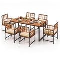 Tangkula 7 Pieces Patio Dining Set, Outdoor Acacia Wood Table and Chairs with Soft Cushions and 1.96    Umbrella Hole for Backya