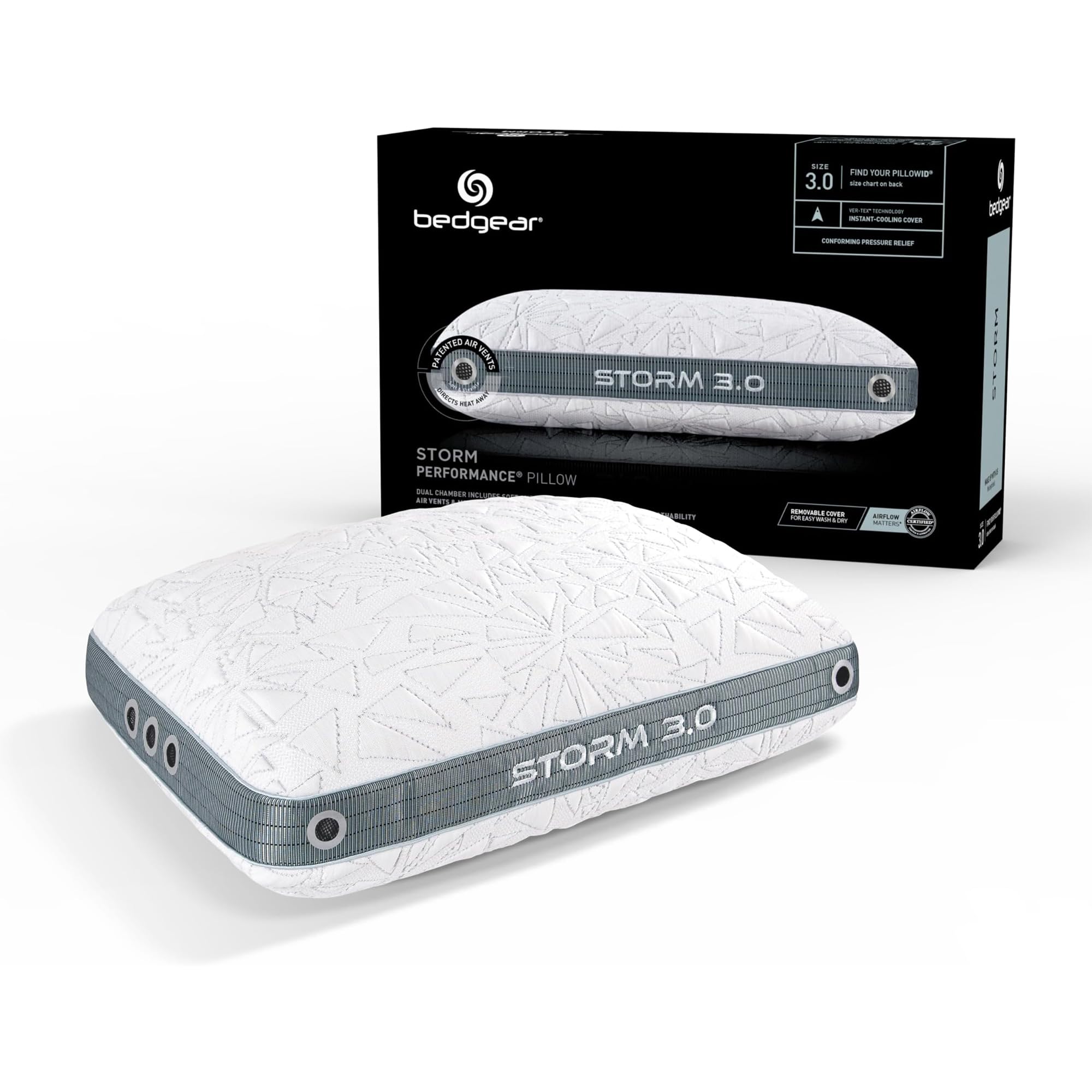 Bedgear Storm Performance Pillow - 3.0 - Cooling Bed Pillow for Hot Sleepers - Medium Firmness Pillow for All Sleep Positions, W