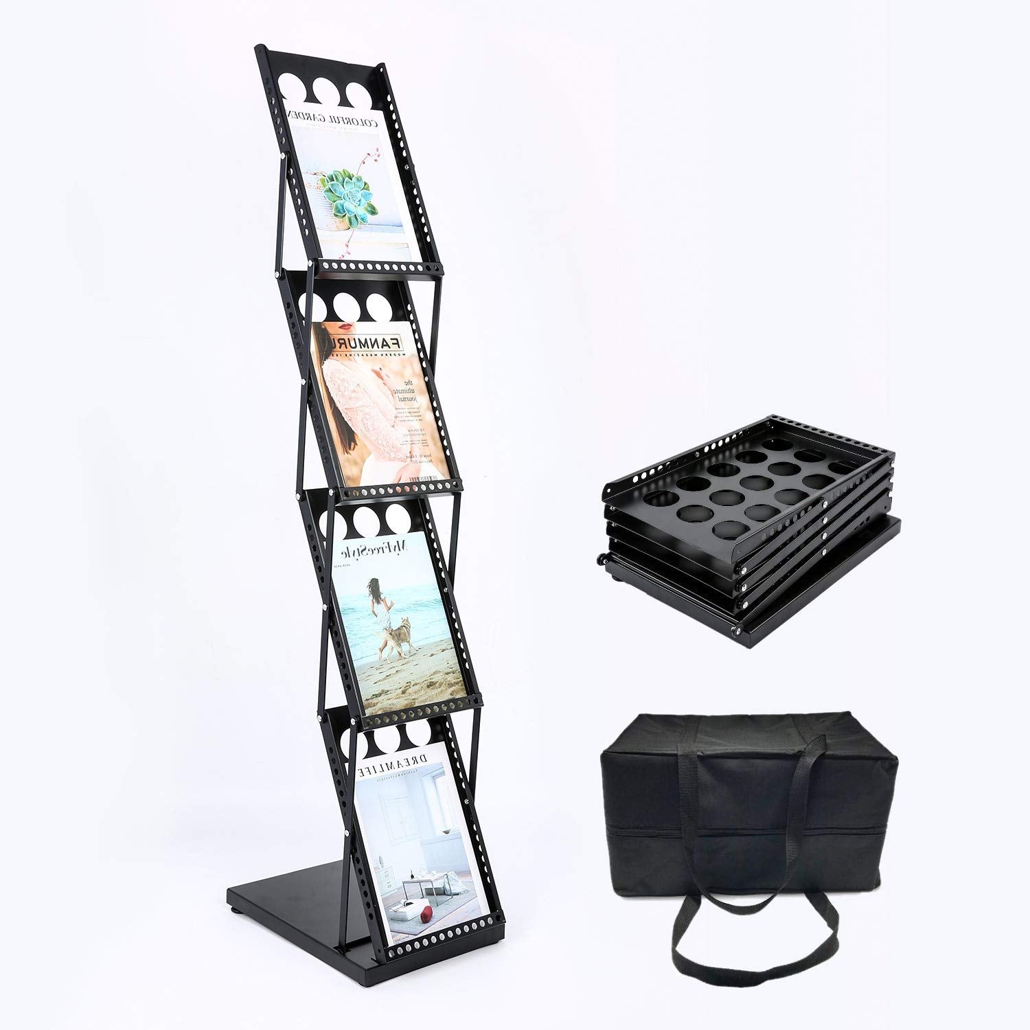 Polmart Brochure Magazine Catalog Literature Display Rack, 4 Pockets, Black