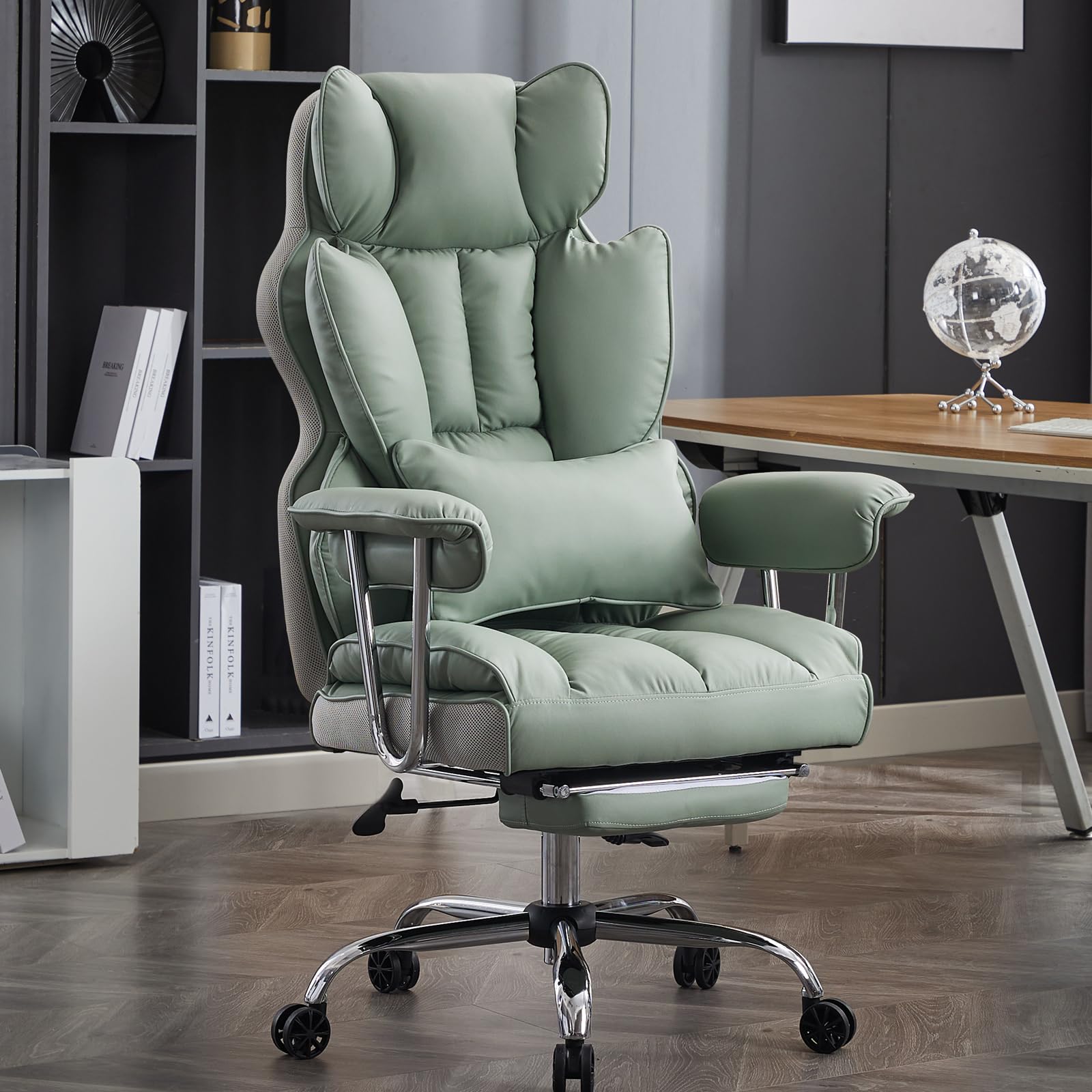 Efomao Desk Office Chair 400LBS,Big and Tall PU Leather Computer Chair, Executive Office Chair with Leg Rest and Lumbar Support,
