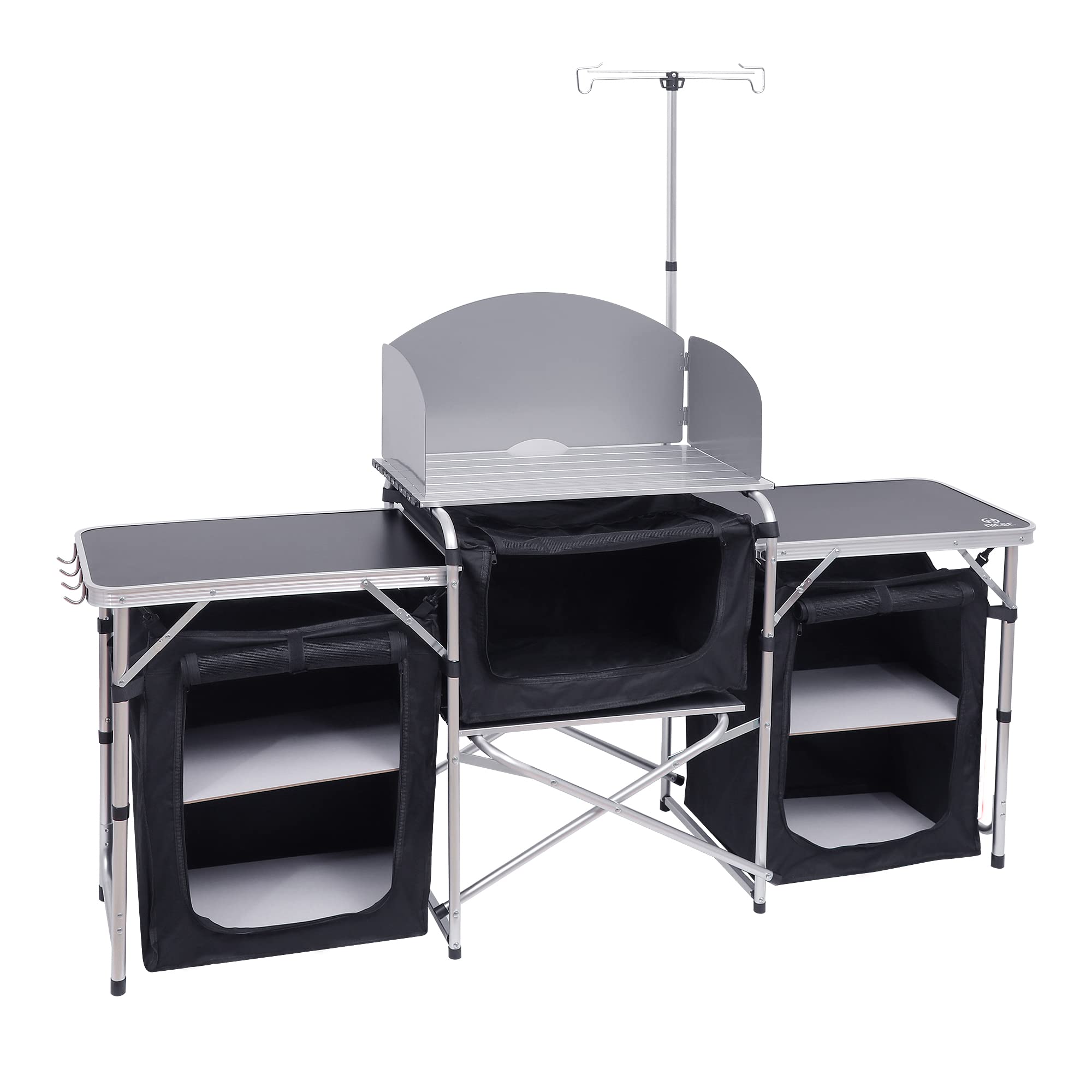 Nice C Camping Kitchen Table, Folding Table, Upgrade Light Stand and Windshield Cooking Station & 3 Organizers, Carry Bag for Ou