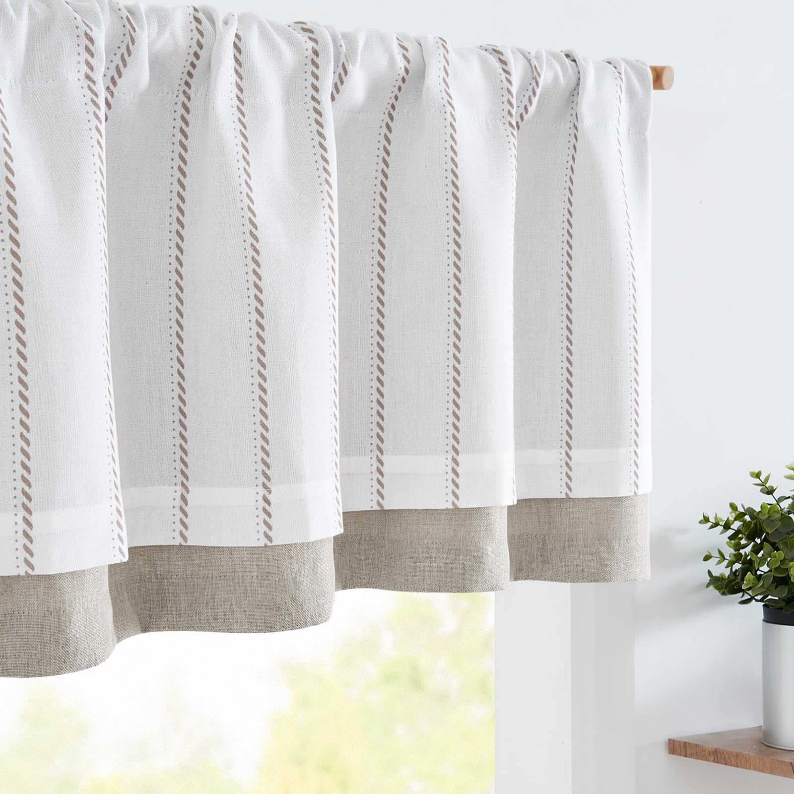 jinchan Nautical Valance Striped Linen Curtain 18 Inch Farmhouse Room Darkening Kitchen Valance for Living Room Window Double La