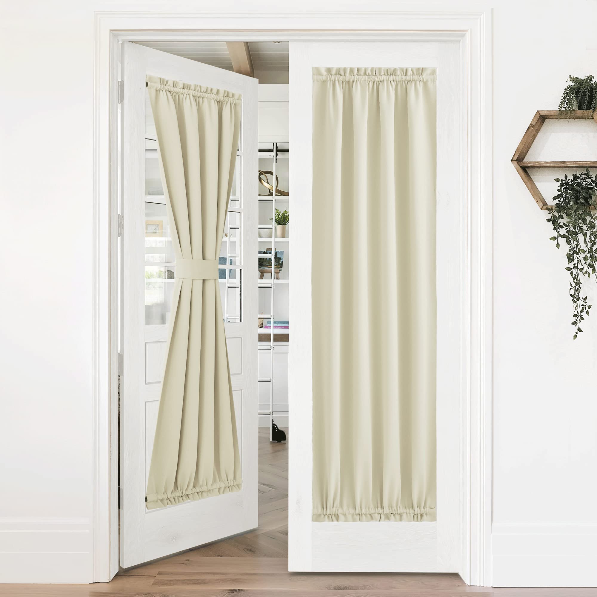 NICETOWN Door Curtain - Thermal Insulated Blackout & Door Window Curtain Panel with Tieback, French Door Curtain Shade for Glass