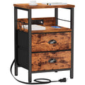 Furologee End Table with Charging Station, Nightstand with Fabric Drawers, Side Table with USB Ports & Outlets, Night Stand with