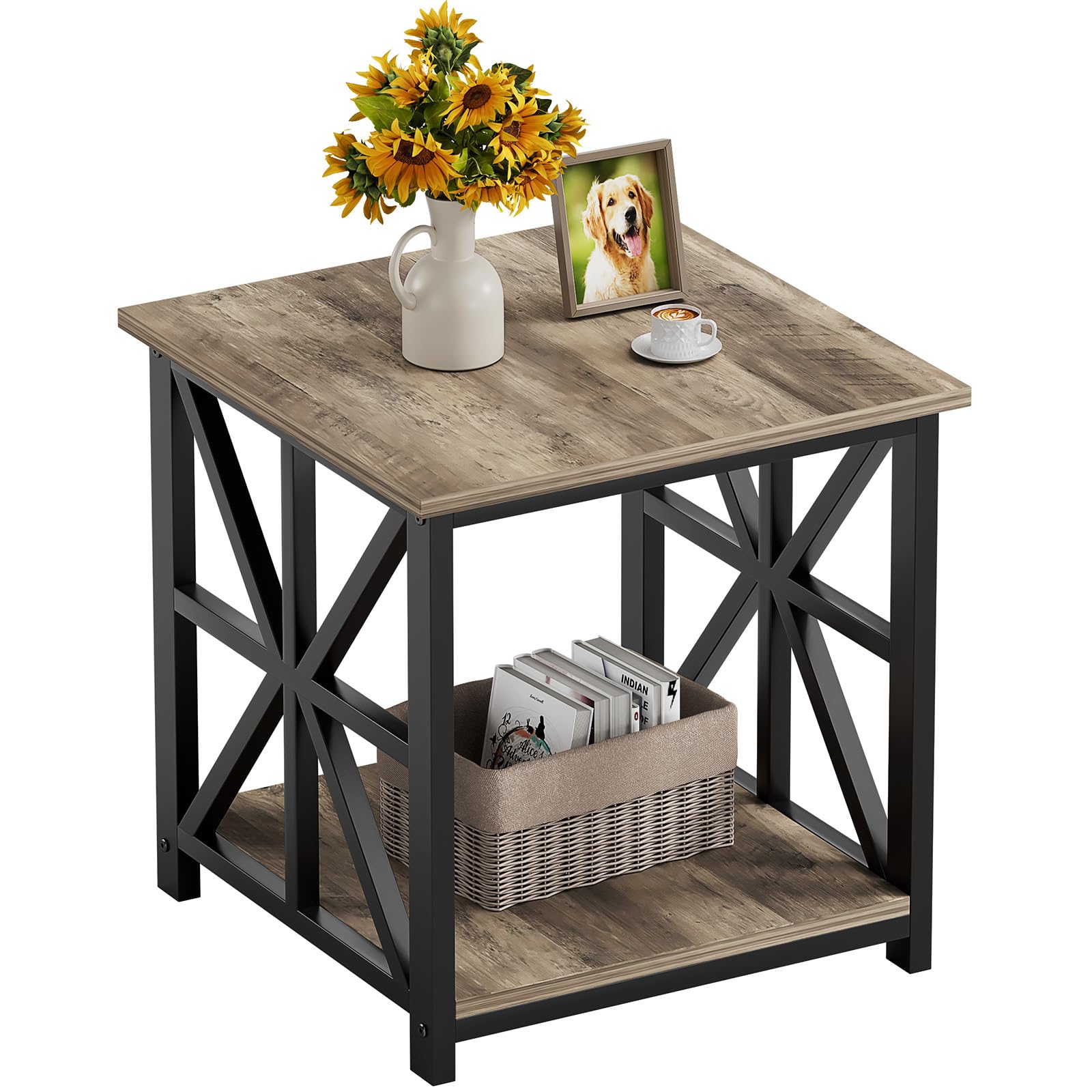 GreenForest End Table with 2-Tier Storage Shelf, 19.7 inch Side Table for Living Room, Modern Nightstand Bedside Table for Bedro