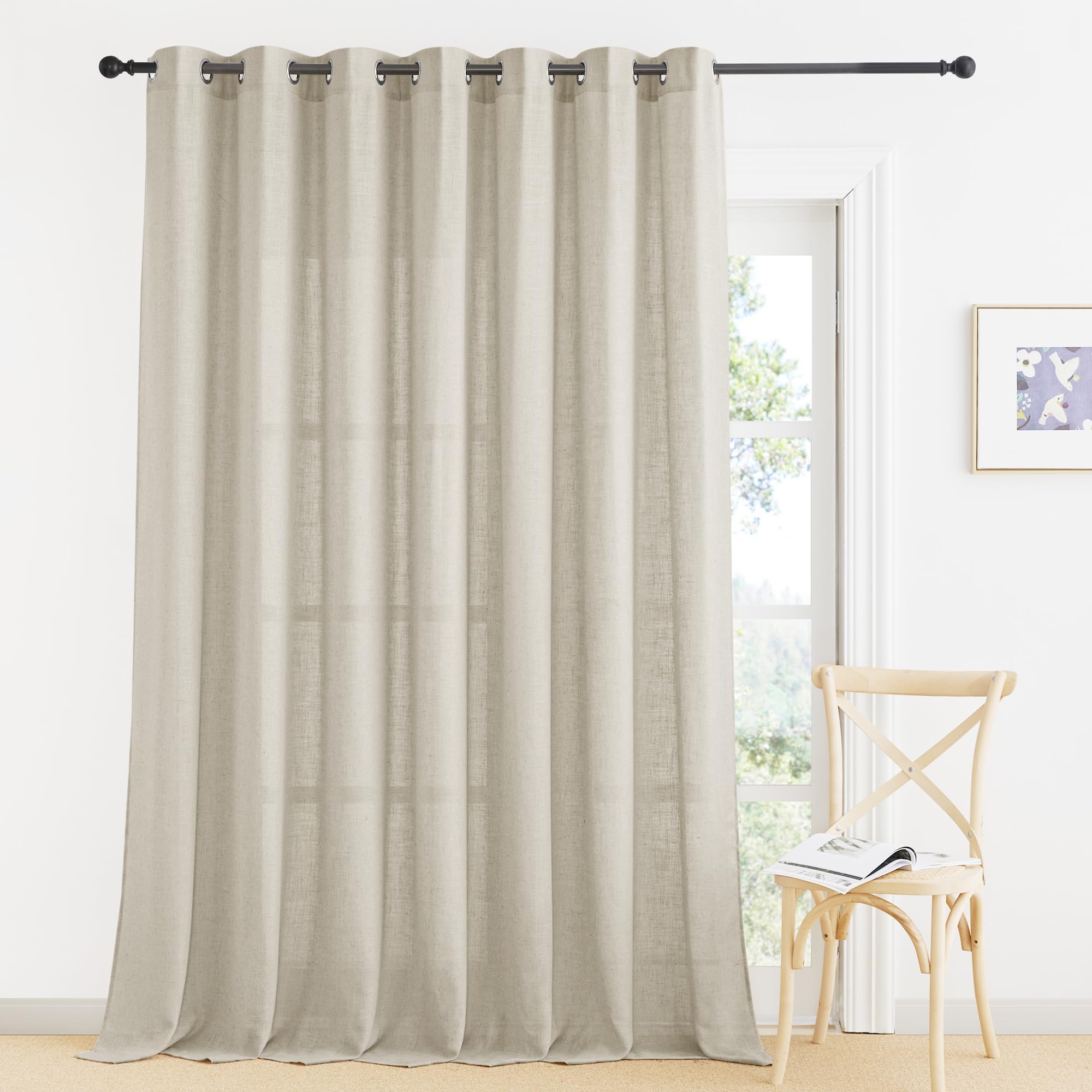 RYB HOME Sheer Curtains 108 inches Long Linen Textured Semi Sheer Curtains Privacy Light Filtering for Bedroom Living Room Sunro