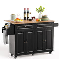 Qsun Kitchen Island with Storage, Kitchen Cart on 5 Universal Wheels, Mobile Kitchen Island with Rubber Wood Top and Side Rack (