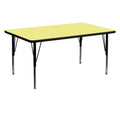 Flash Furniture Wren 30W x 60L Rectangular Yellow Thermal Laminate Activity Table - Height Adjustable Short Legs