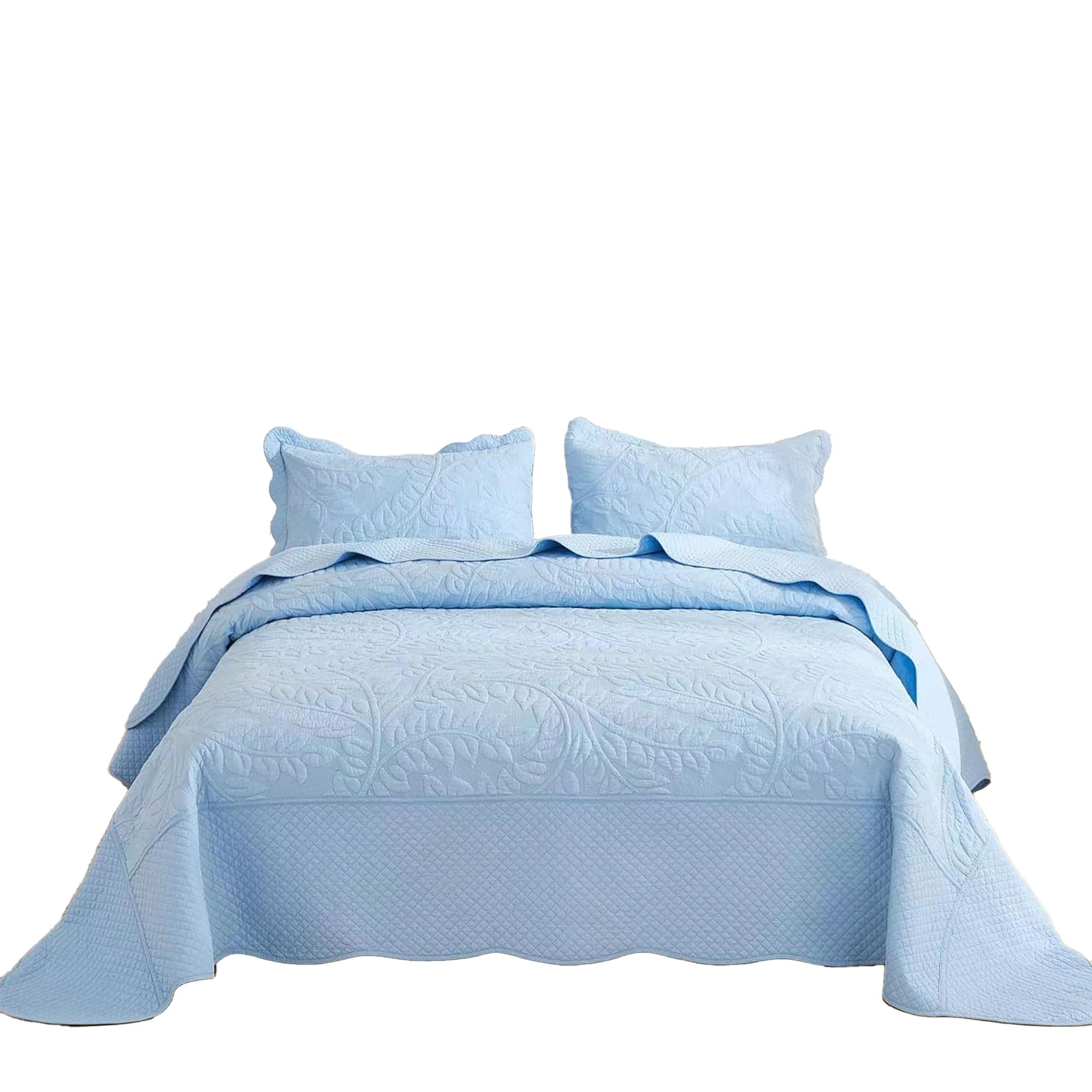 MarCielo 3-Piece 100% Cotton Oversized Bedspread Set Coverlet Set Lightweight Quilt Set Embroidery Farmhouse Bedding Set (Light 