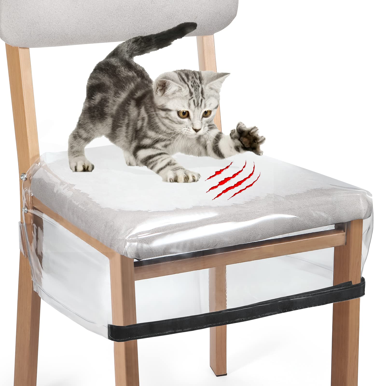 OFIDELITY 6 Pack Plastic Chair Covers for Dining Room Chairs, Stain, Water and Kitty Scratch Resistant Clear PVC Chair Protector