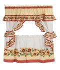 Printed Cottage Window Curtain Set - 57 Inch Width, 24 Inch Length - Black Eyed Susan - Polyester Soft Window Treatment Include 