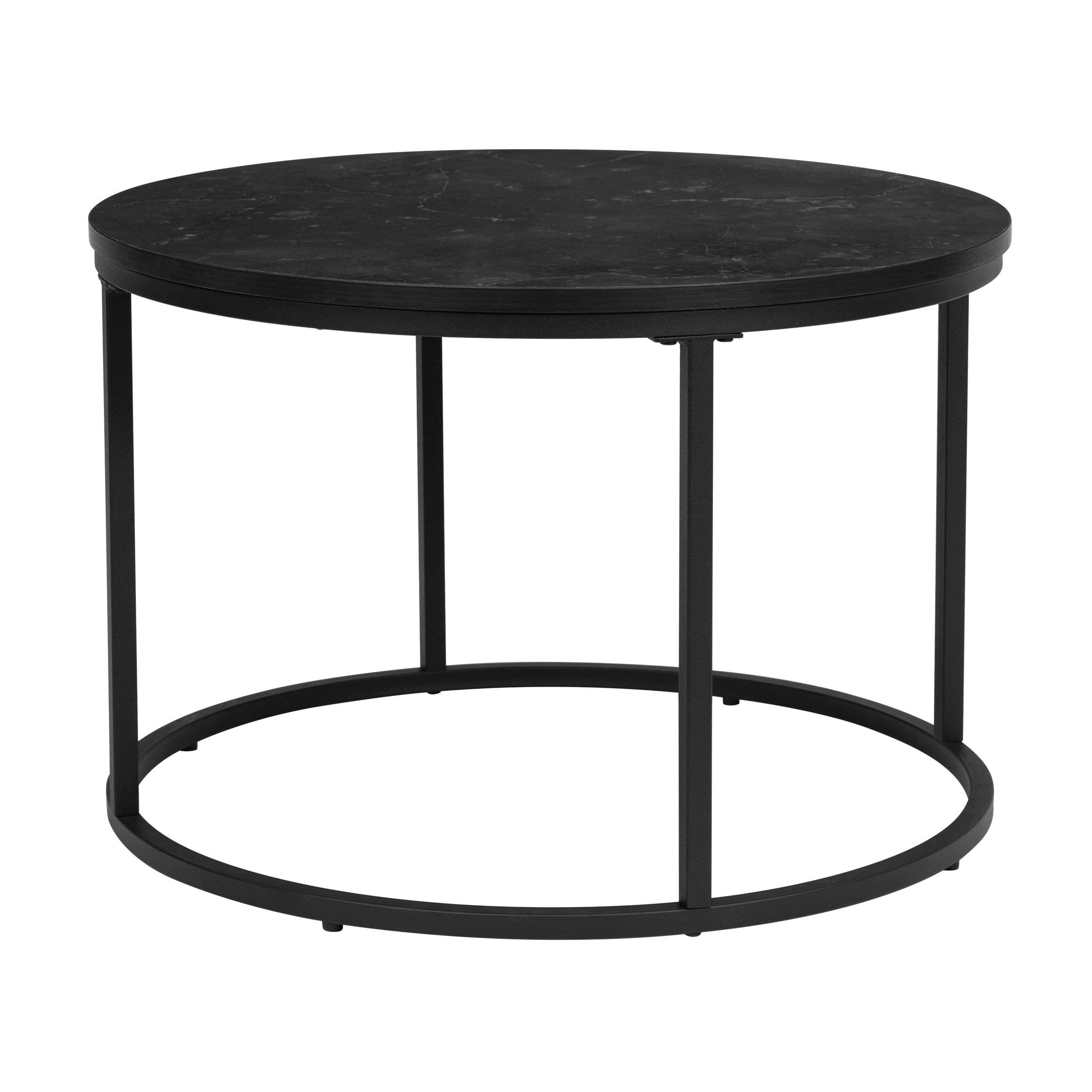 Ball & Cast Side End Table Round Accent Table with Faux Marble Top , 23.25 Dia, Black