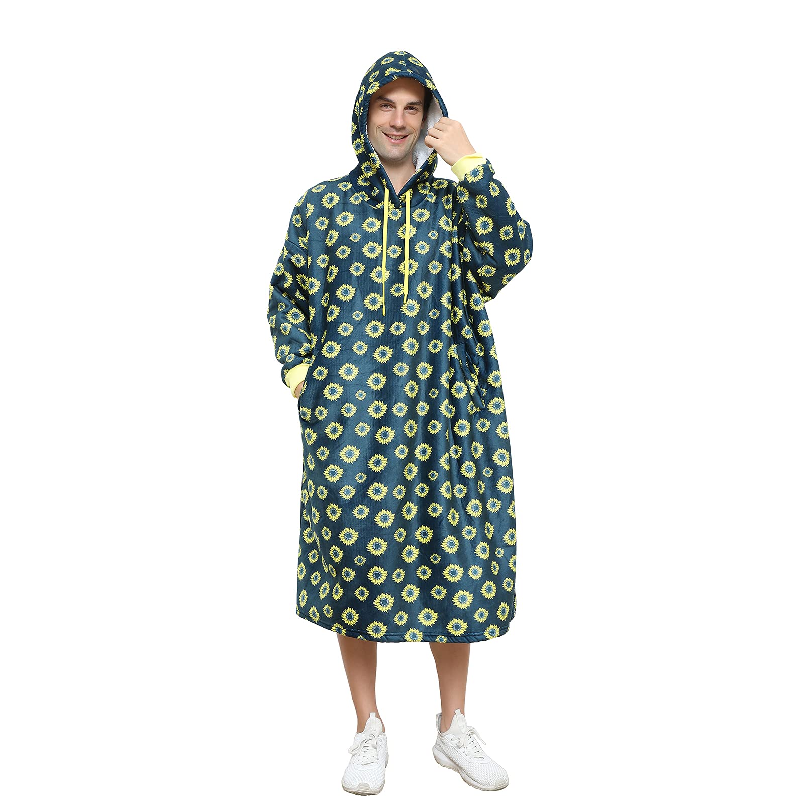 Moosth Oversized Sherpa Wearable Blanket Hoodie Birthday Gifts for Men and Women Long Soft Flannel Plush Blanket Sweatshirt (Sun