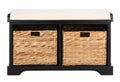 SAFAVIEH Home Collection Freddy Black/ Wicker Basket 2-Drawer Storage Bench with Cushion (Fully Assembled)