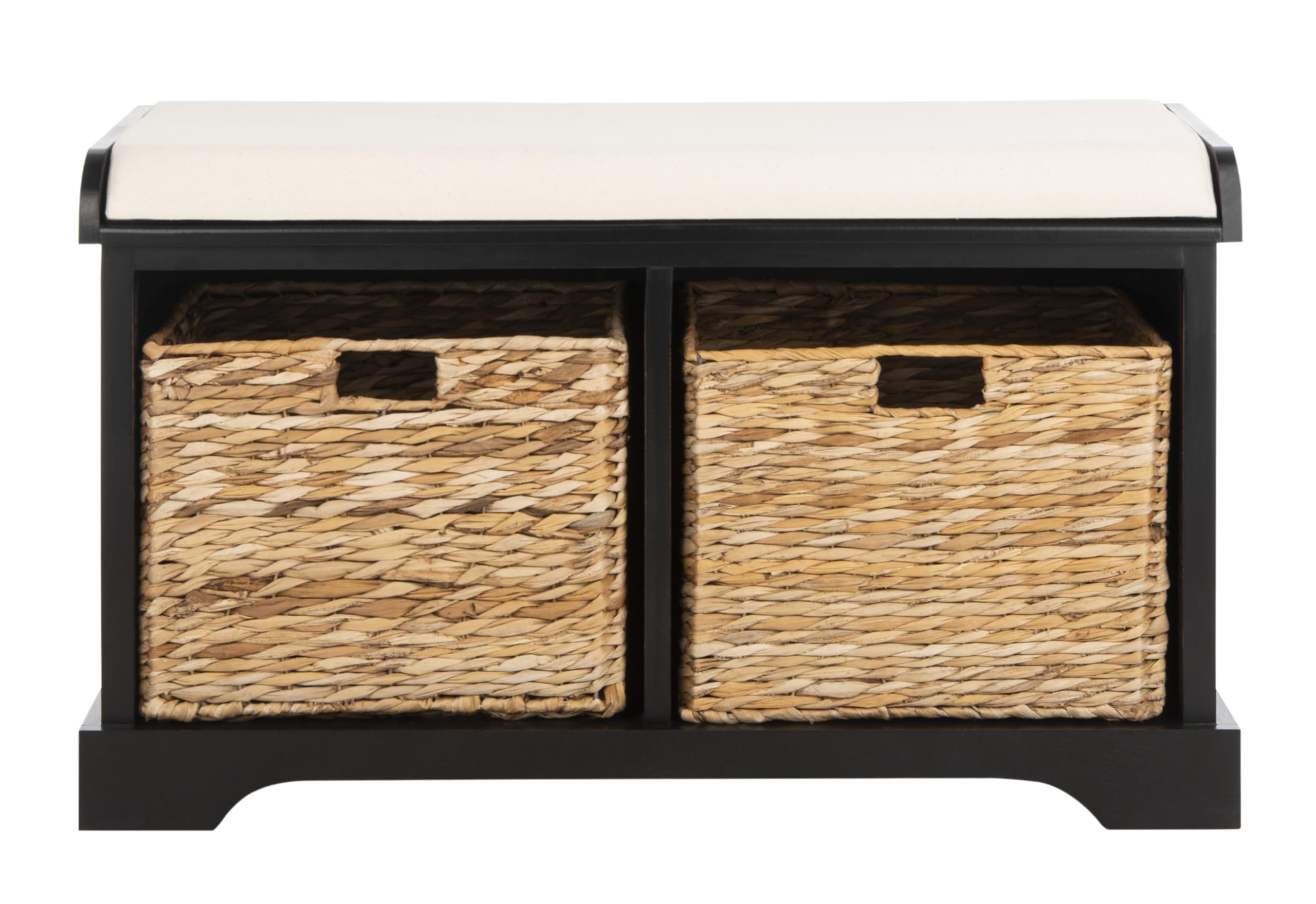 SAFAVIEH Home Collection Freddy Black/ Wicker Basket 2-Drawer Storage Bench with Cushion (Fully Assembled)