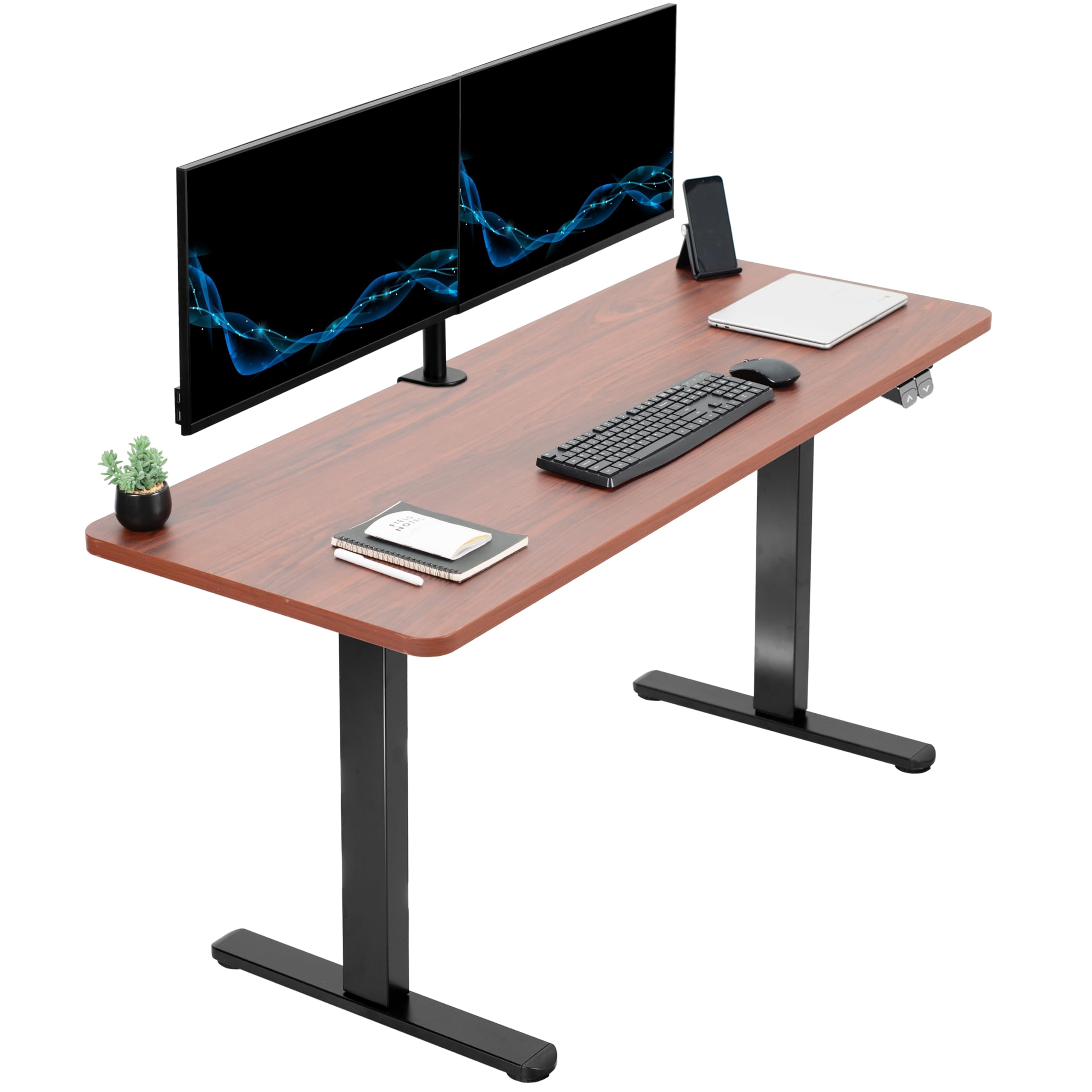 VIVO 60-inch Electric Height Adjustable 60 x 24 inch Stand Up Desk, Dark Walnut Solid One-Piece Table Top, Black Frame, Home & O