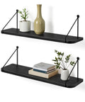 Afuly 24in Floating Shelves for Wall, Black Wooden Shelves with Triangular Brackets for Bathroom, Living Room, Bedroom, Kitchen,