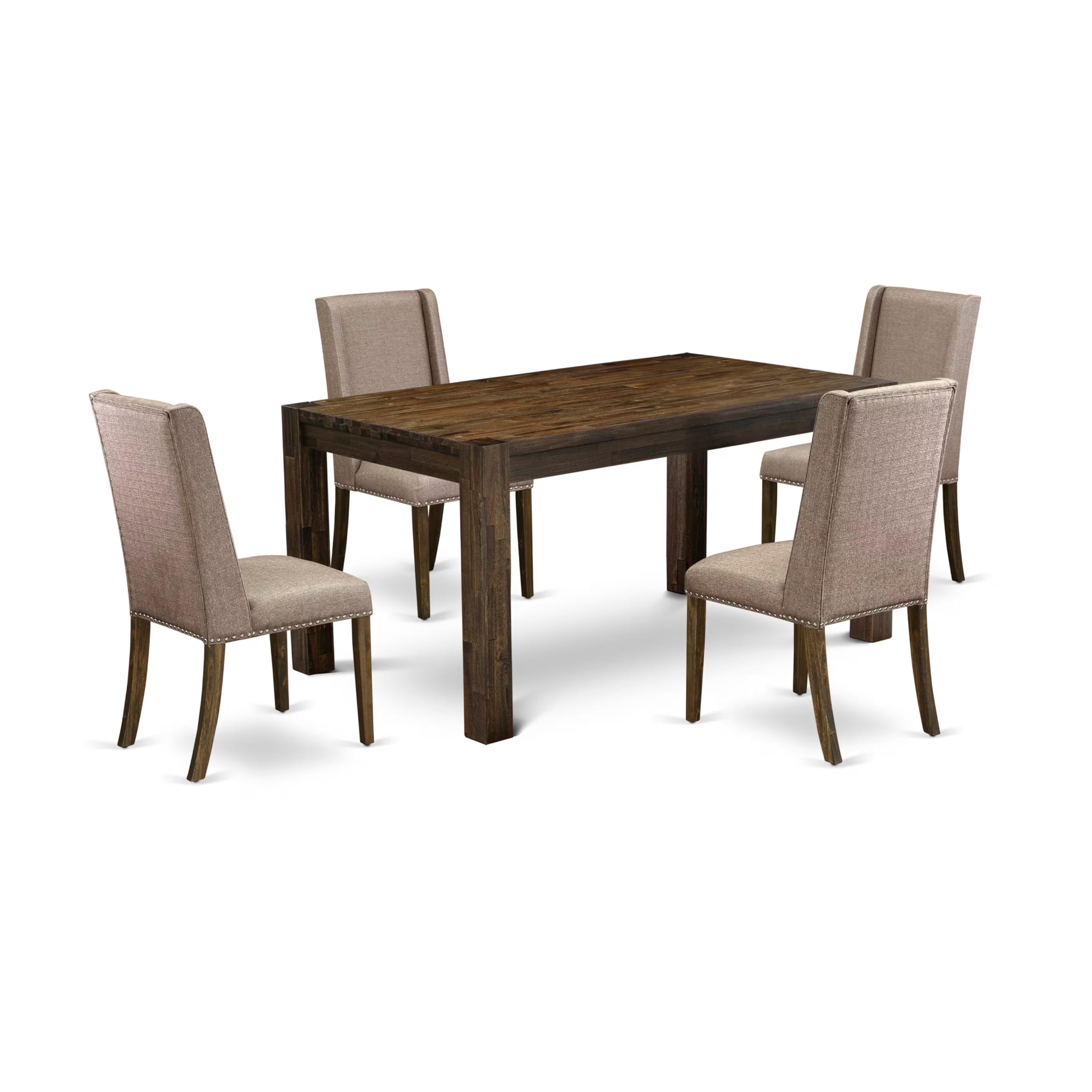 East West Furniture CNFL5-77-16 5 Piece Dining Table Set for 4 Includes a Rectangle Rustic Wood Dinner Table and 4 Dark Khaki Li