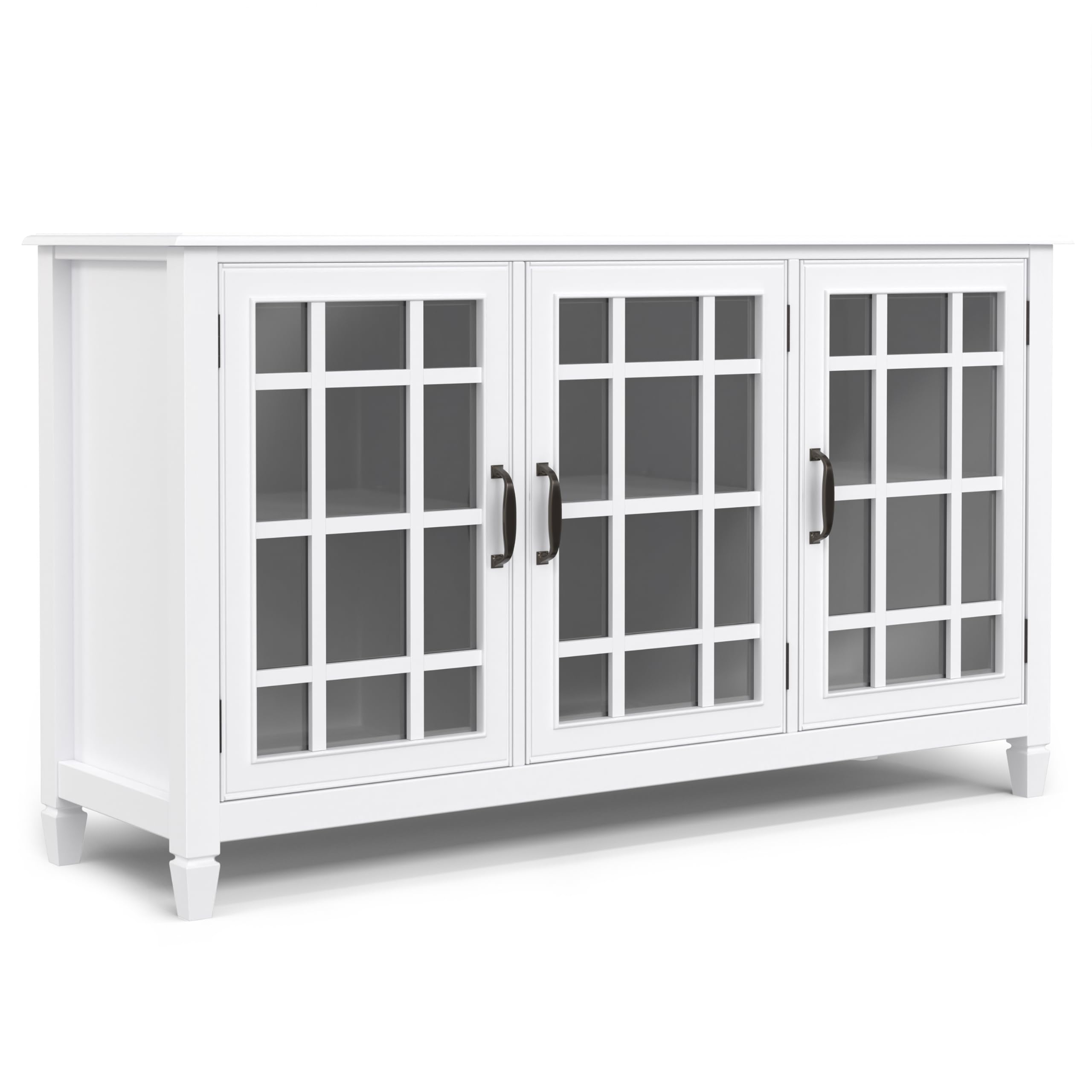 SIMPLIHOME Connaught Solid Wood 60 inch Wide Traditional Wide Storage Cabinet Buffet in White for The Living Room, Entryway and 
