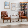 Okeysen Accent Chairs Set of 2, Mid Century Modern Accent Chair, Retro Wood and Leather Armchairs Side Chair, Lounge Reading Com