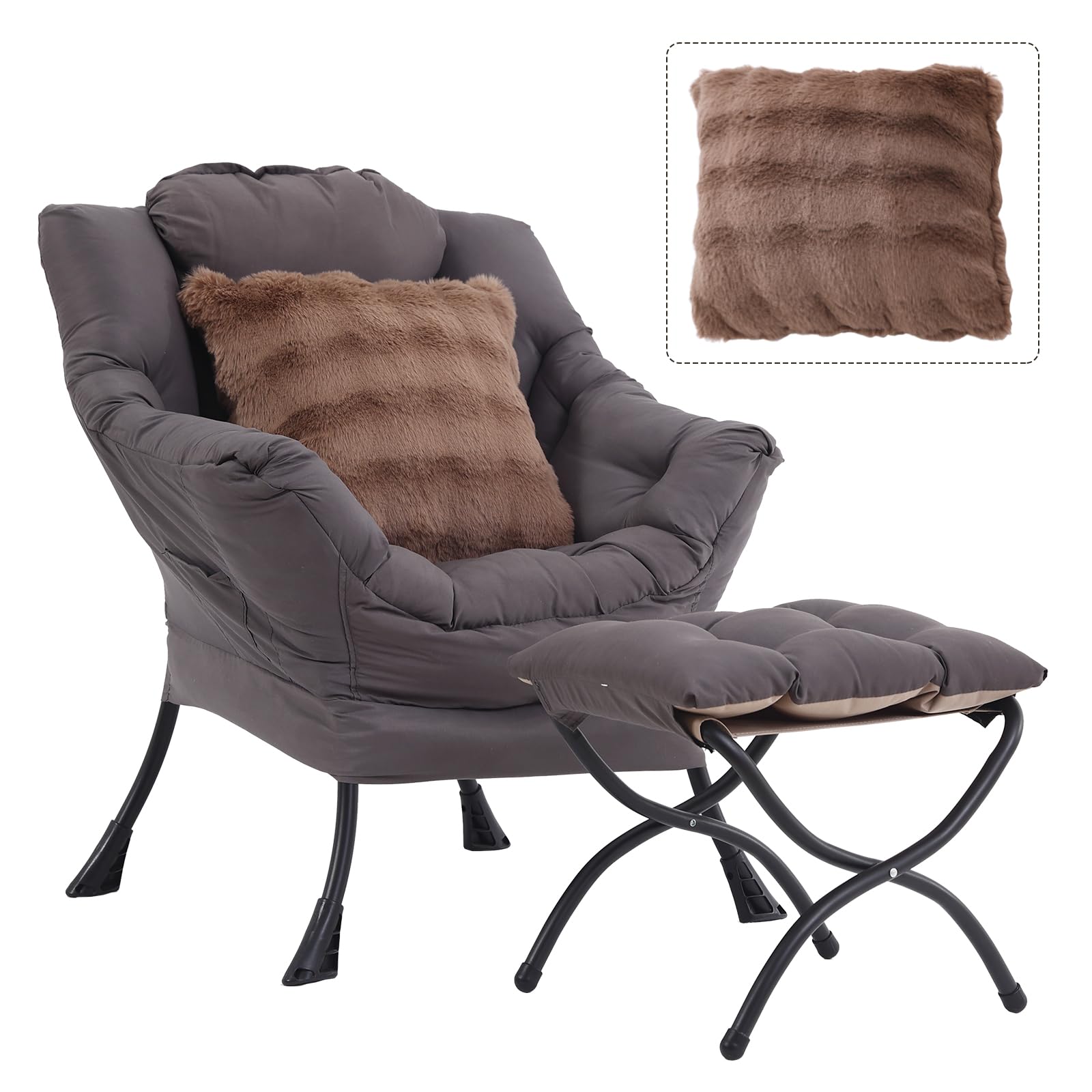 HomEastlly Large Lazy Chair with Ottoman, Accent Reading Chair with a Throw Pillow, Cozy Lounge Chair with Armrest, Leisure Sofa