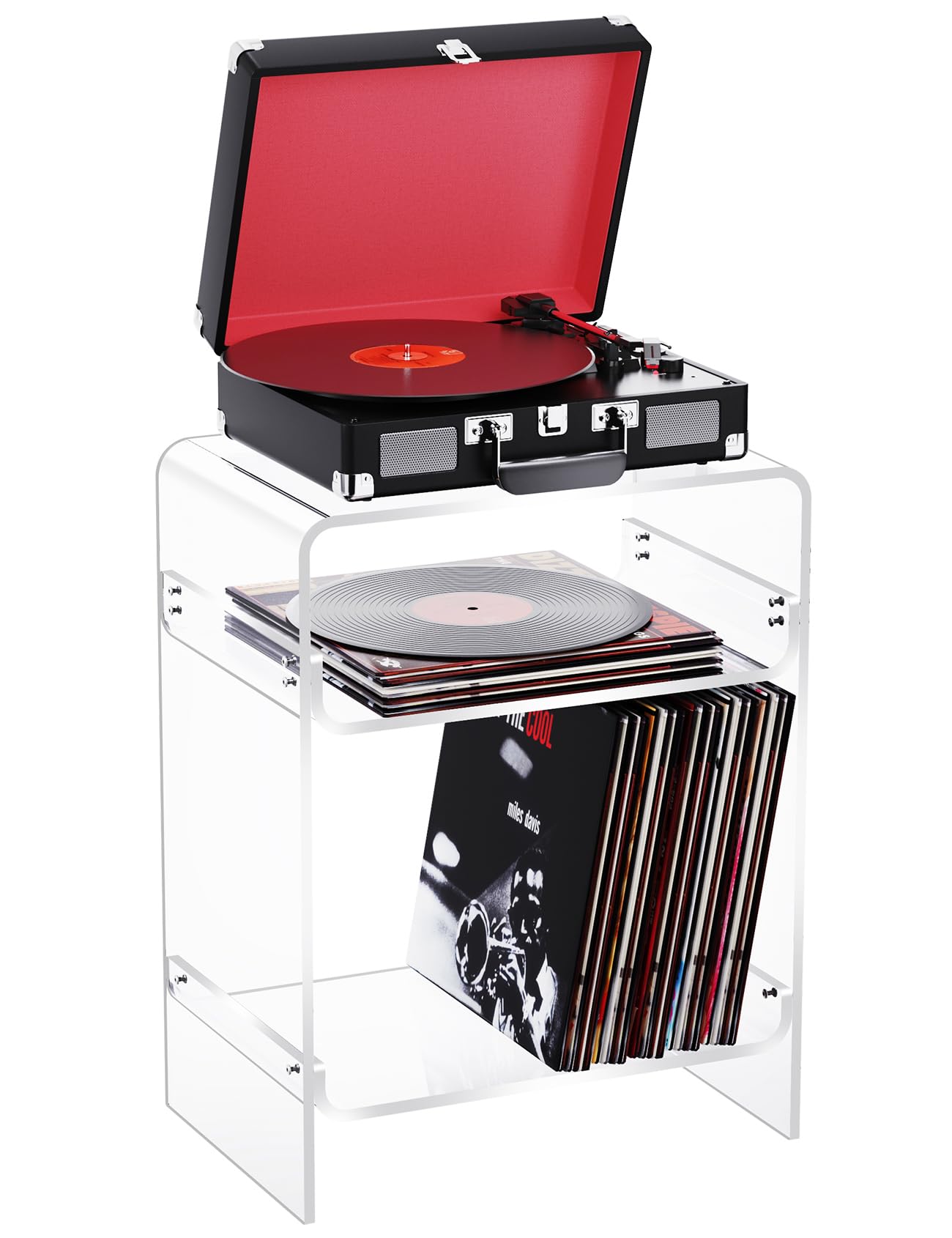 Acrylic Record Player Table with Storage Shelf, Clear Side Table Nightstand (Clear)