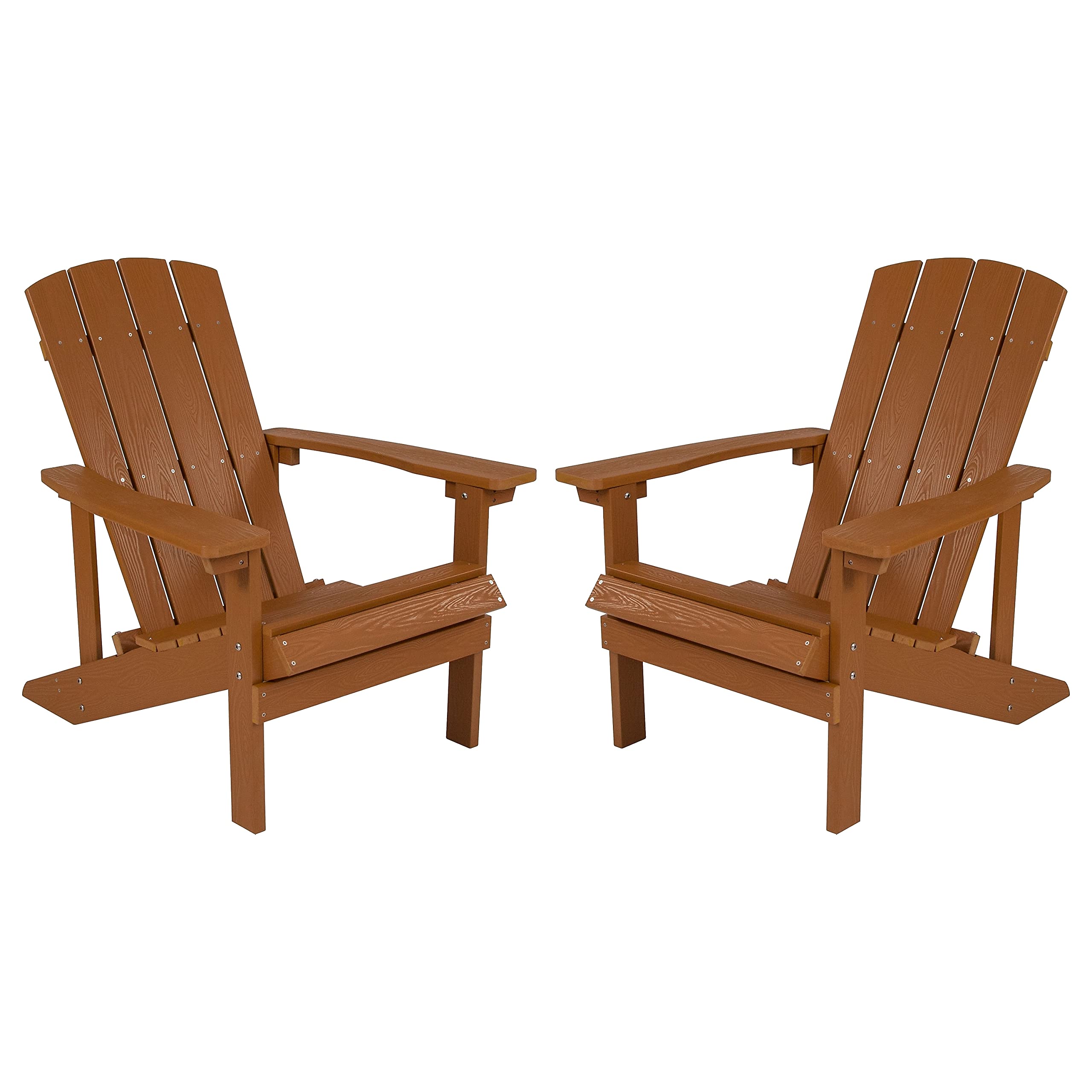 Flash Furniture Charlestown Poly Resin Adirondack Chair - Teak - All Weather - Indoor/Outdoor - Set of 2