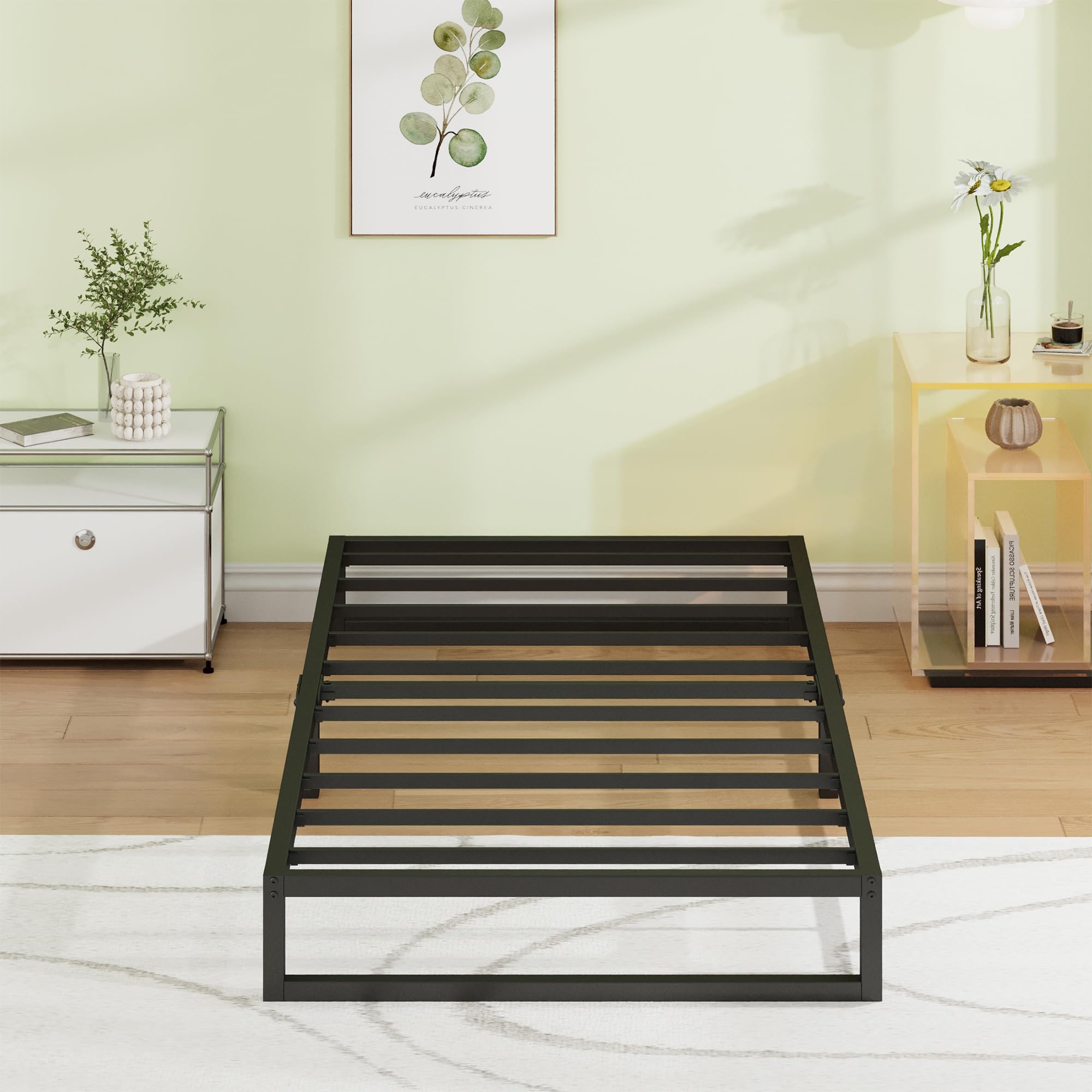 EMODA 7 Inch Twin XL Bed Frames No Box Spring Needed, Heavy Duty XL Twin Metal Platform Bed Frame, Noise Free, Easy Assembly, Bl