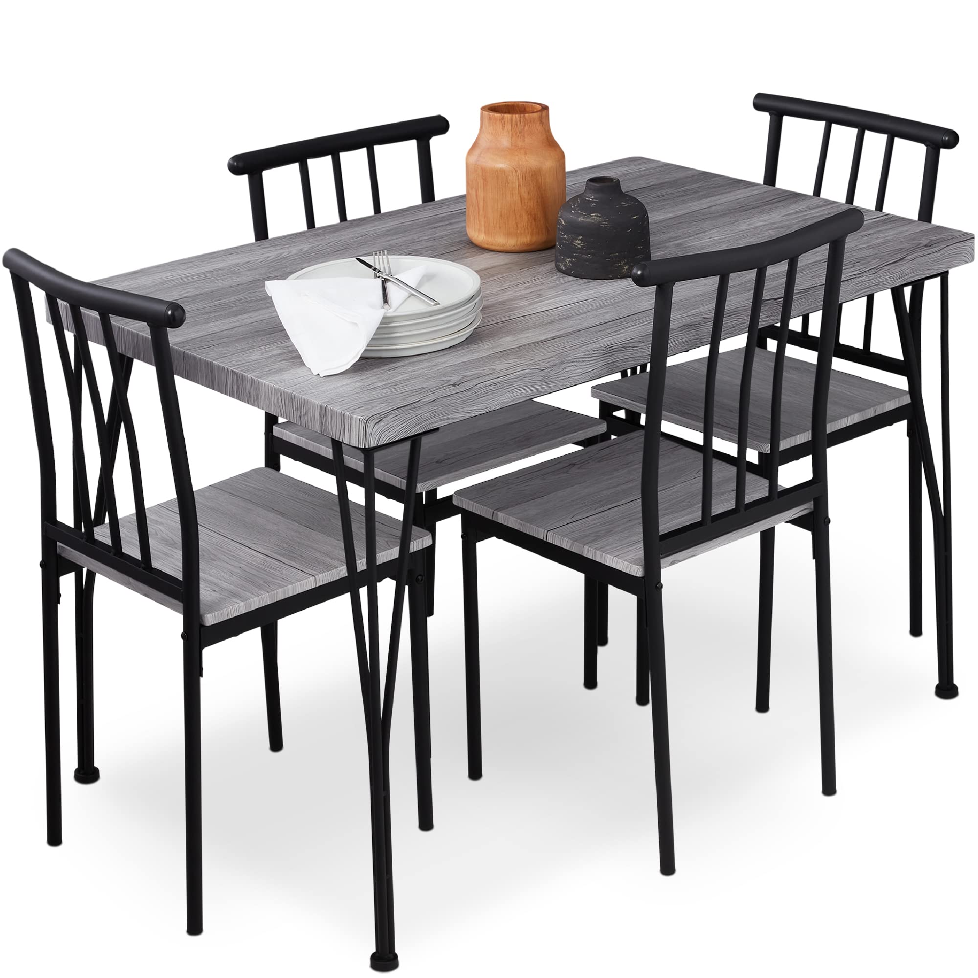 Best Choice Products 5-Piece Metal and Wood Indoor Modern Rectangular Dining Table Furniture Set for Kitchen, Dining Room, Dinet