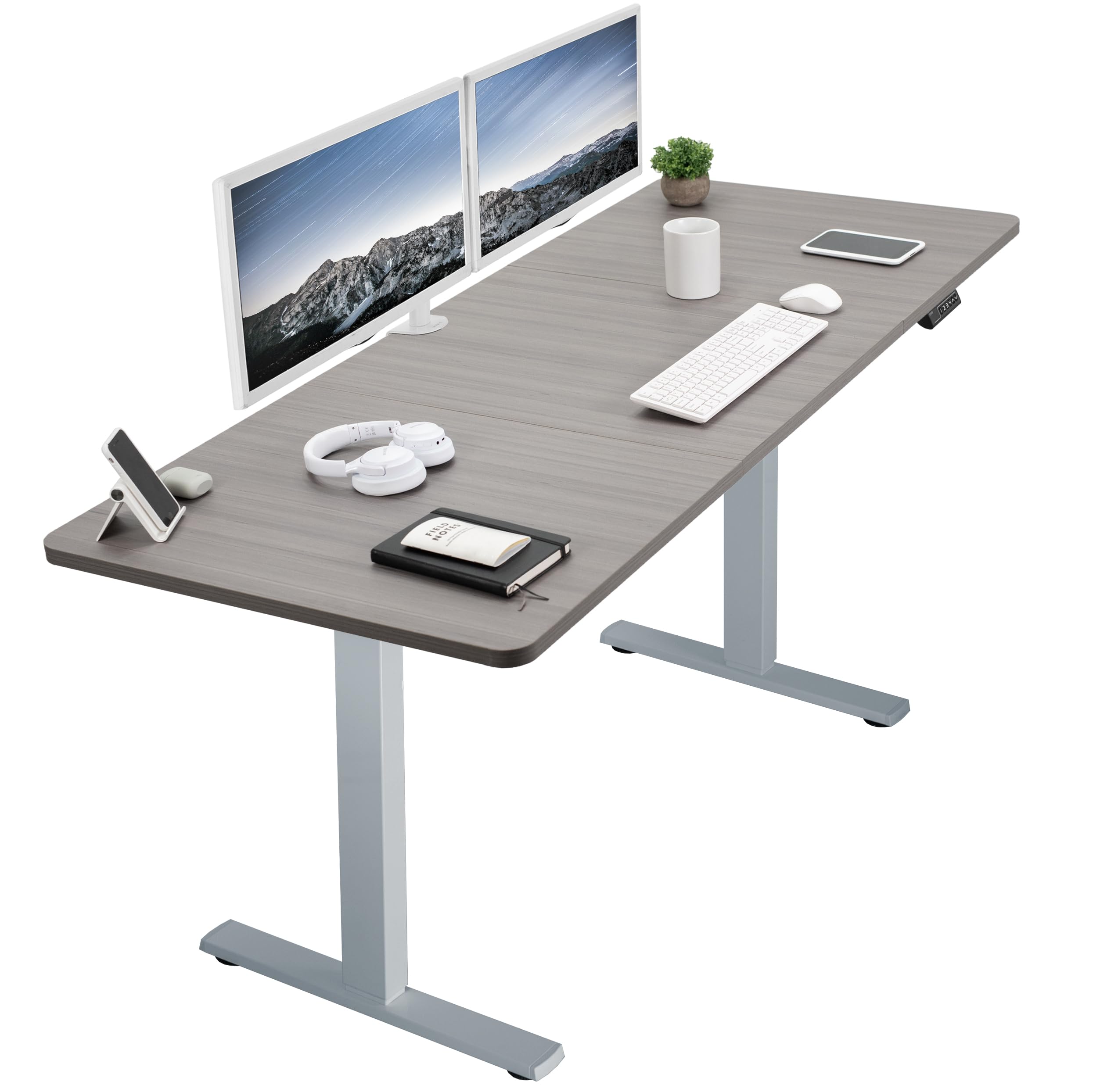 VIVO Electric Height Adjustable 71 x 30 inch Memory Stand Up Desk, Dark Gray Table Top, Gray Frame, Standing Workstation with Pr