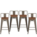 26 Low Back Metal Counter Stool Height Bar Stools with Wooden Seat [Set of 4] for Home Kitchen Barstools