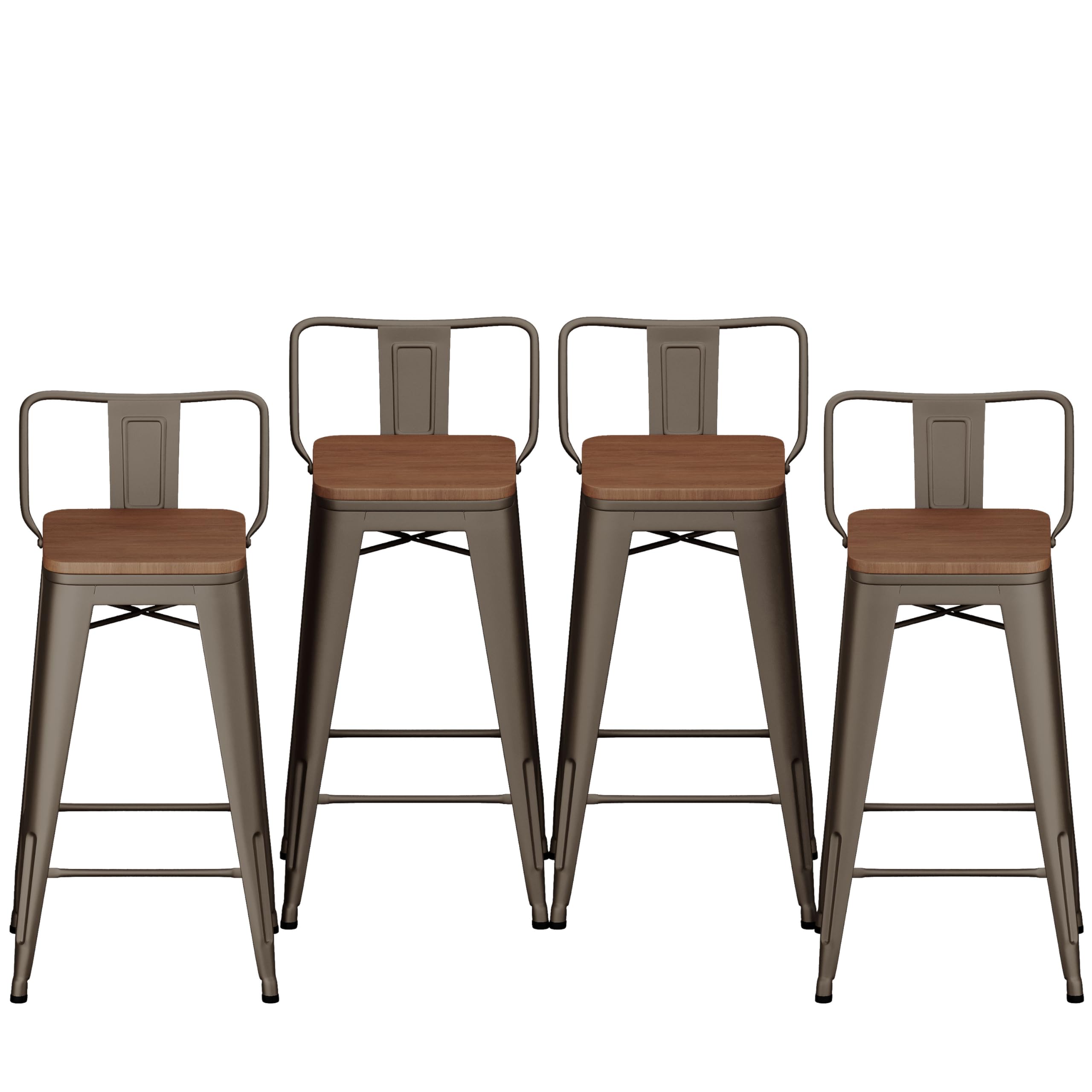 26 Low Back Metal Counter Stool Height Bar Stools with Wooden Seat [Set of 4] for Home Kitchen Barstools