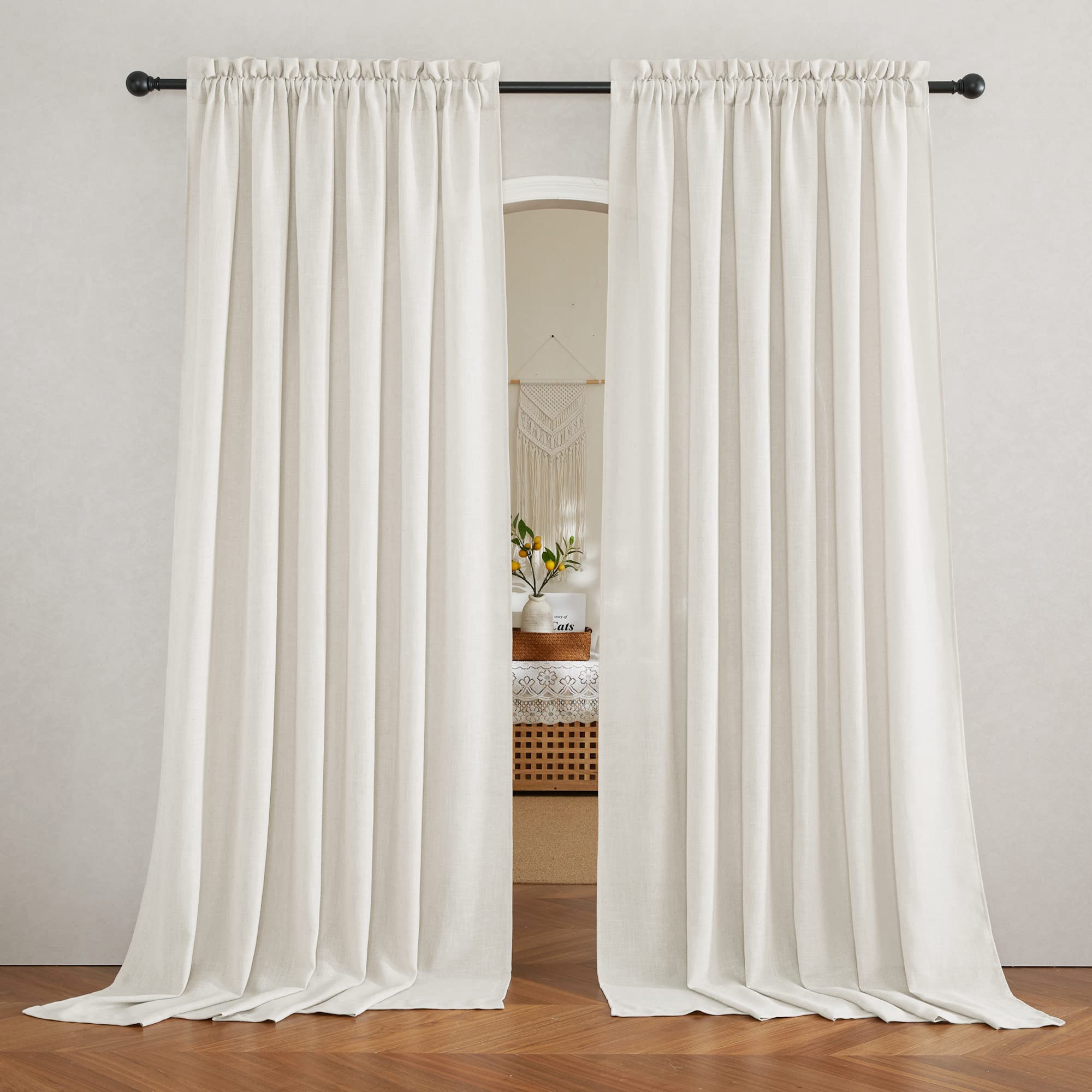 RYB HOME Long Sheer Curtains 108 inches Linen Textured Semi Sheer Curtains Privacy Light Airy Window Dressing for Living Room Be