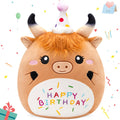CozyWorld 12   Happy Highland Cow Plush Pillow, Soft Birthday Plushies, Cute Stuffed Animal, Happy Birthday Plush Toy Party De