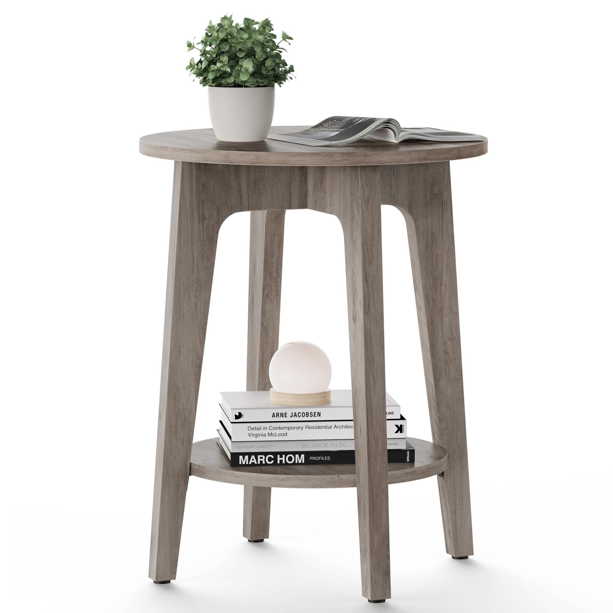 VASAGLE MAEZO Collection - Side Table, 2-Tier Small Round End Table, Nightstand with Tapered Legs, Curved Transitions, for Small