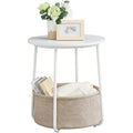 VASAGLE Small Round Side End Table, Modern Nightstand with Fabric Basket, Bedside Table for Living Room Bedroom, Classic White a