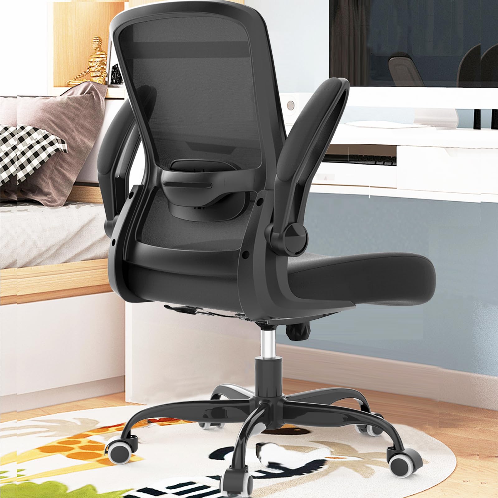 Office Chair, Comfy Desk Chair with Adjustable Lumbar Support, High Back Mesh Ergonomic Computer Chair with Flip-up Armrests-BIF